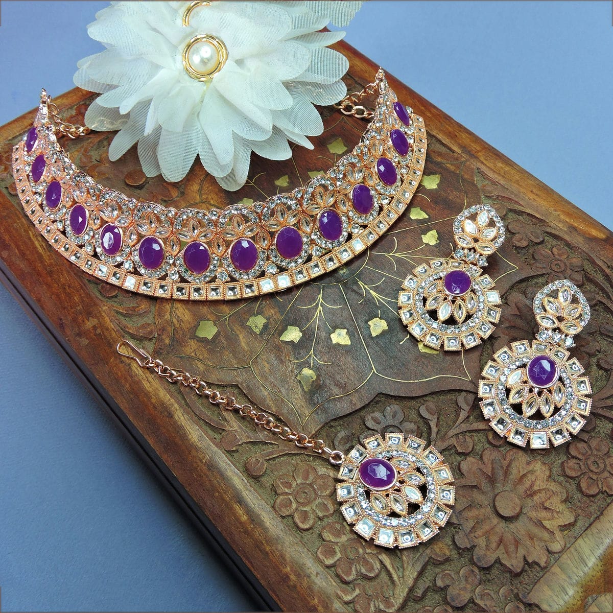 Shop Online Alloy Choker Necklace Set In Violet VSNS1250069