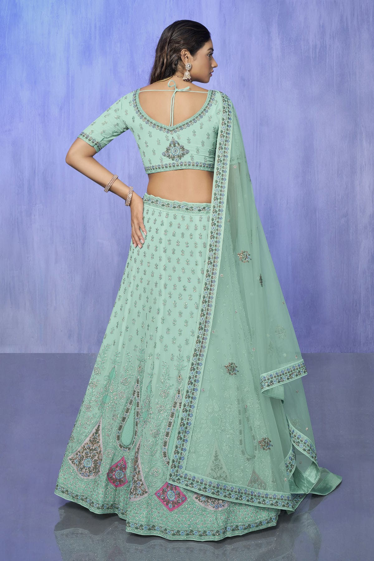 Aqua Blue Colour Embroidery Georgette Lehenga Choli VSLD1080732