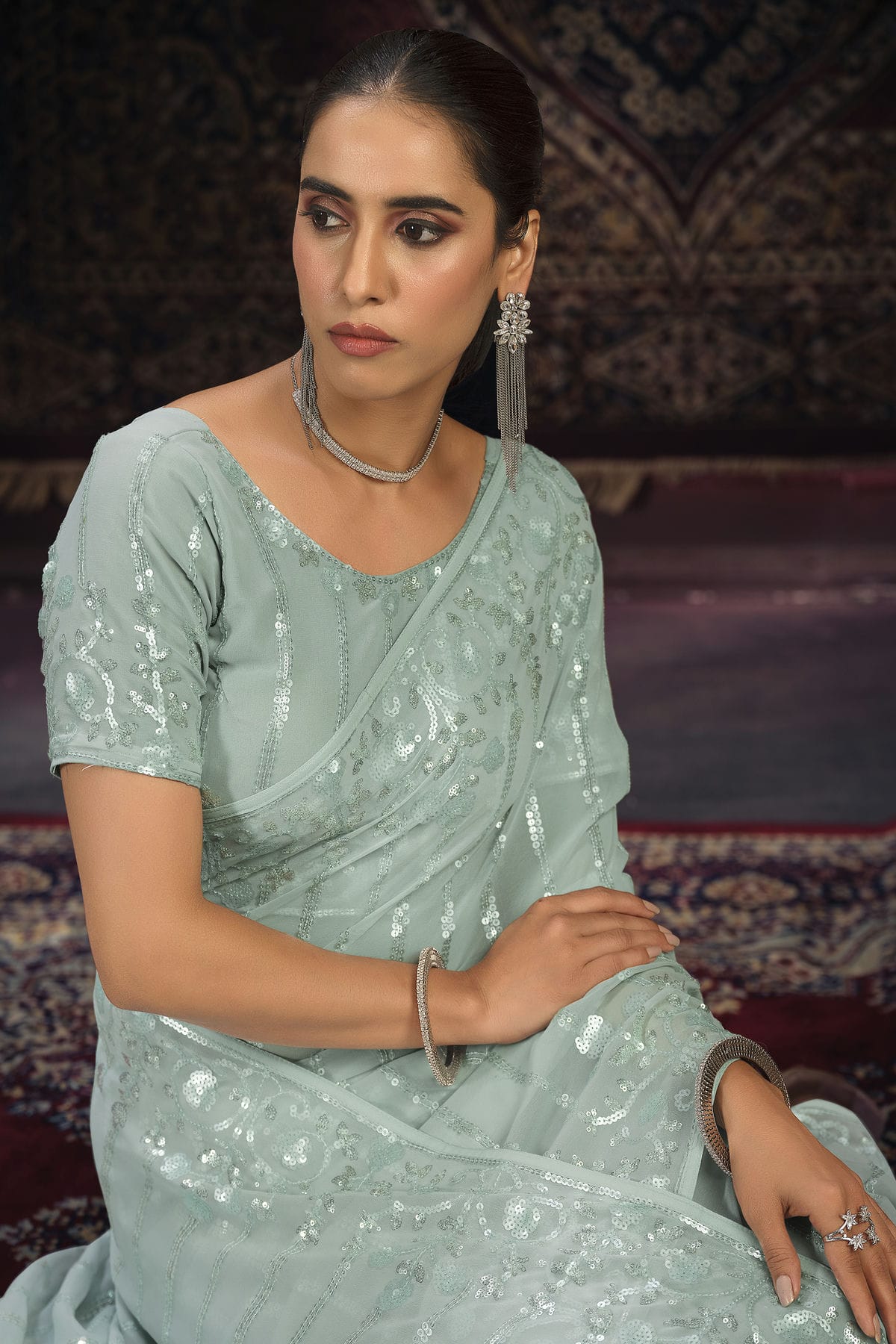 Aqua Blue Colour Georgette Designer Saree VSSD1080876