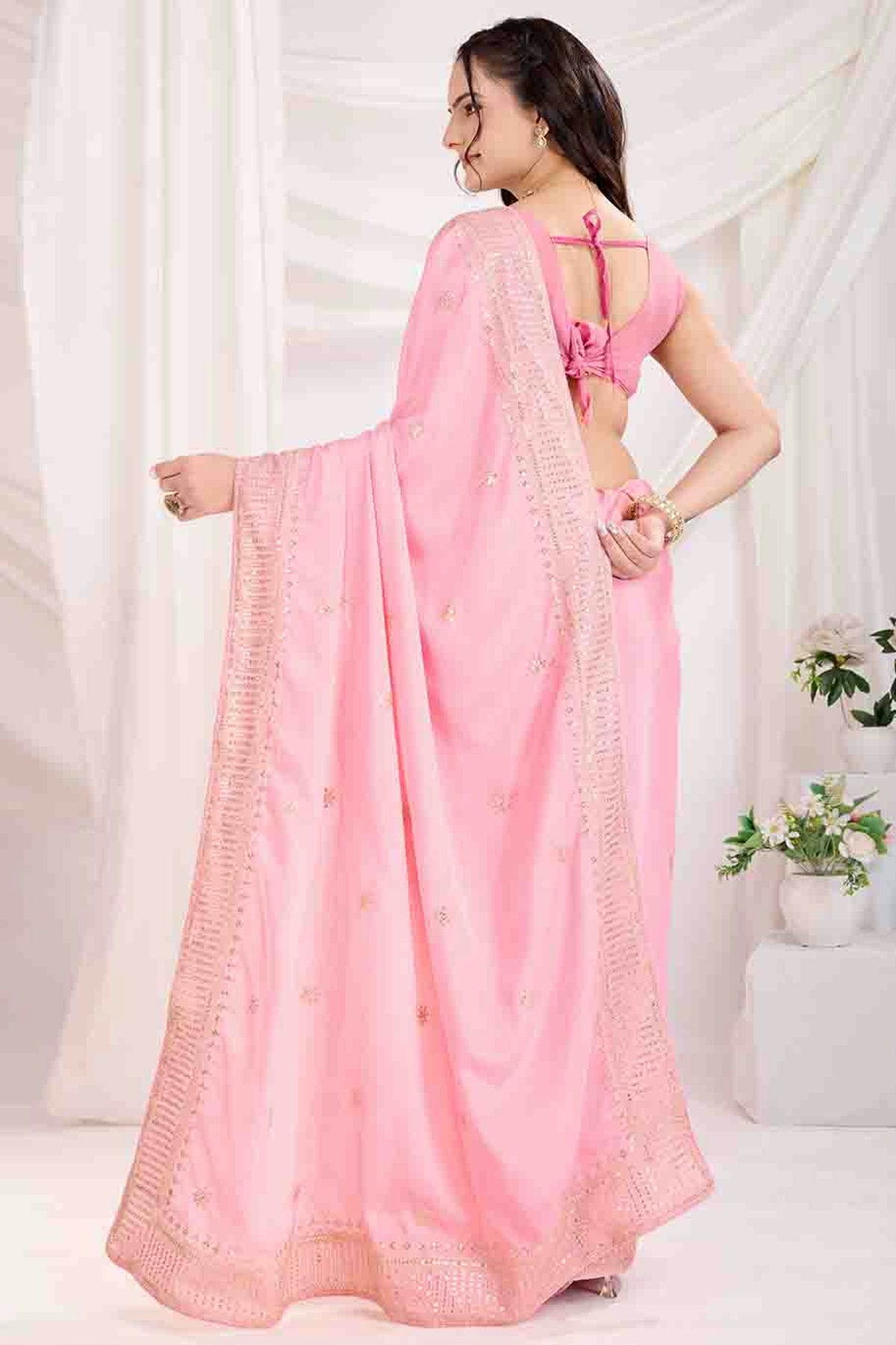 Baby Pink Colour Chinon Silk Designer Saree VSSD1112874