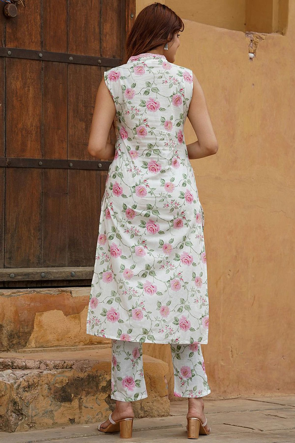Baby Pink Colour Cotton Slub Stitched Suit