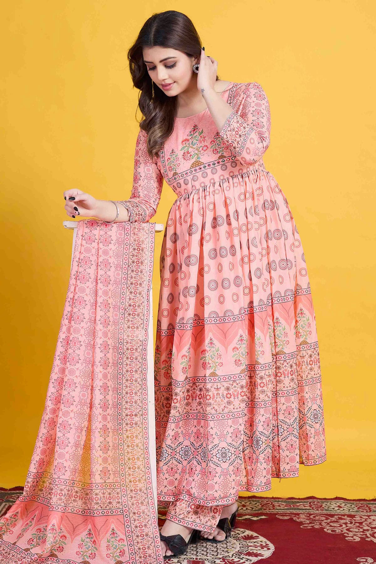 Baby Pink Colour Cotton Stitched Anarkali Suit VSSS1140954