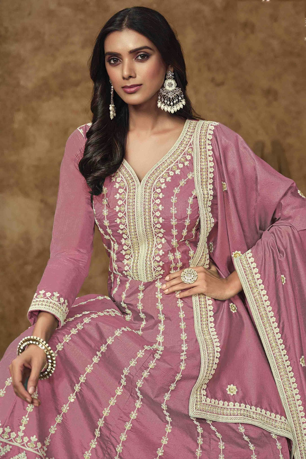 Baby Pink Colour Dola Silk Semi Stitched Anarkali Suit VSSM1050701