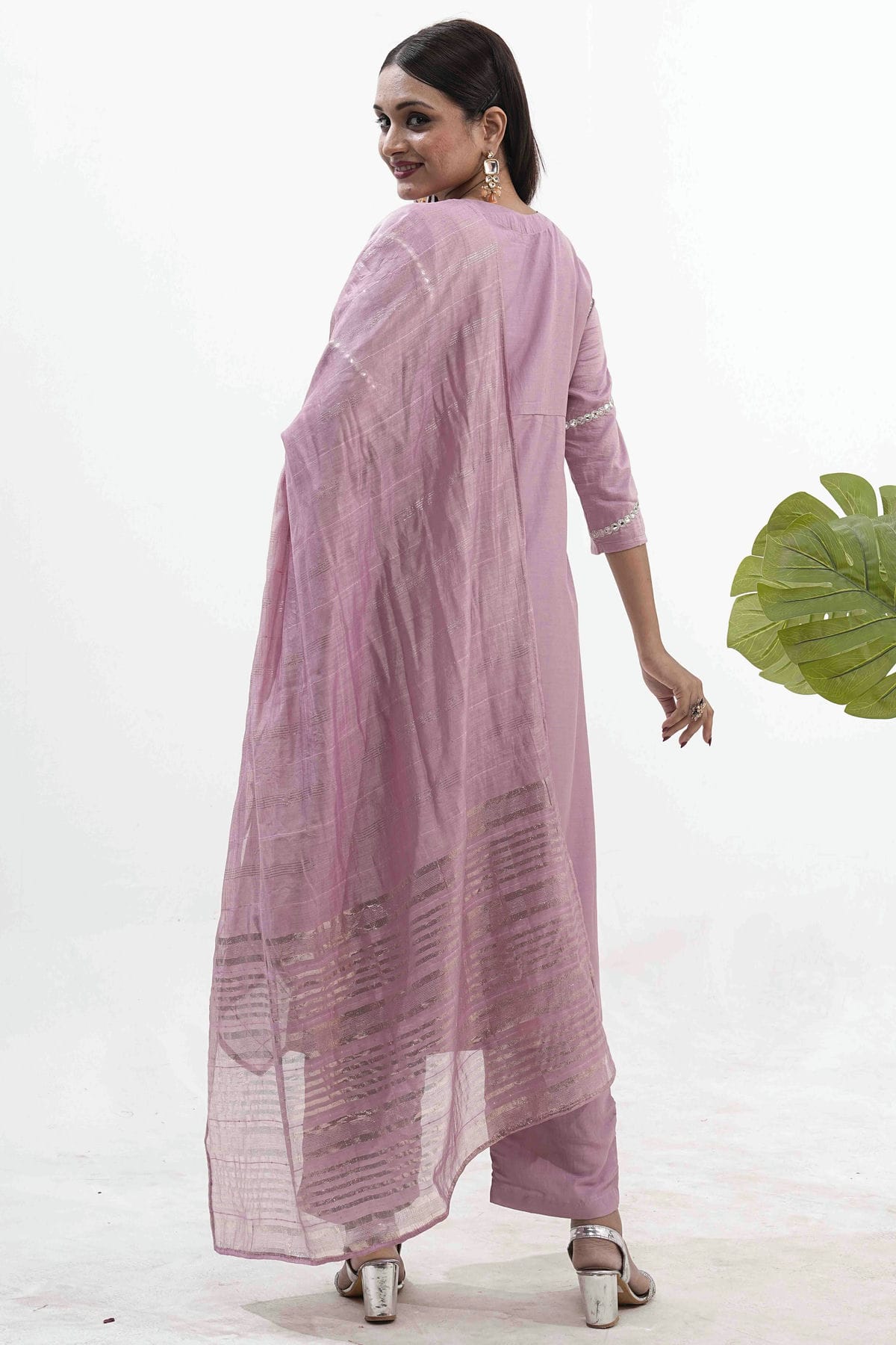 Baby Pink Colour Embroidery Roman Silk Pant Style Suit VSSS1113522