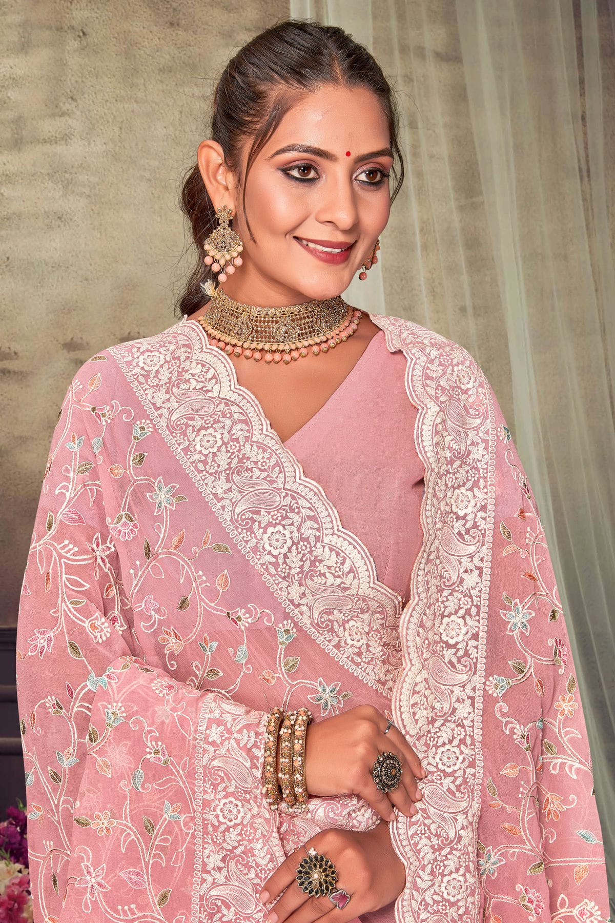 Baby Pink Colour Georgette Designer Saree VSLC1121555