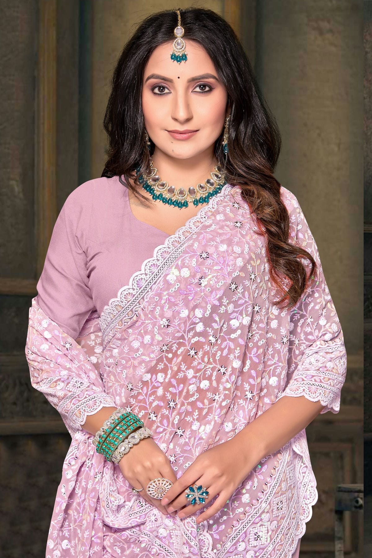 Baby Pink Colour Georgette Designer Saree