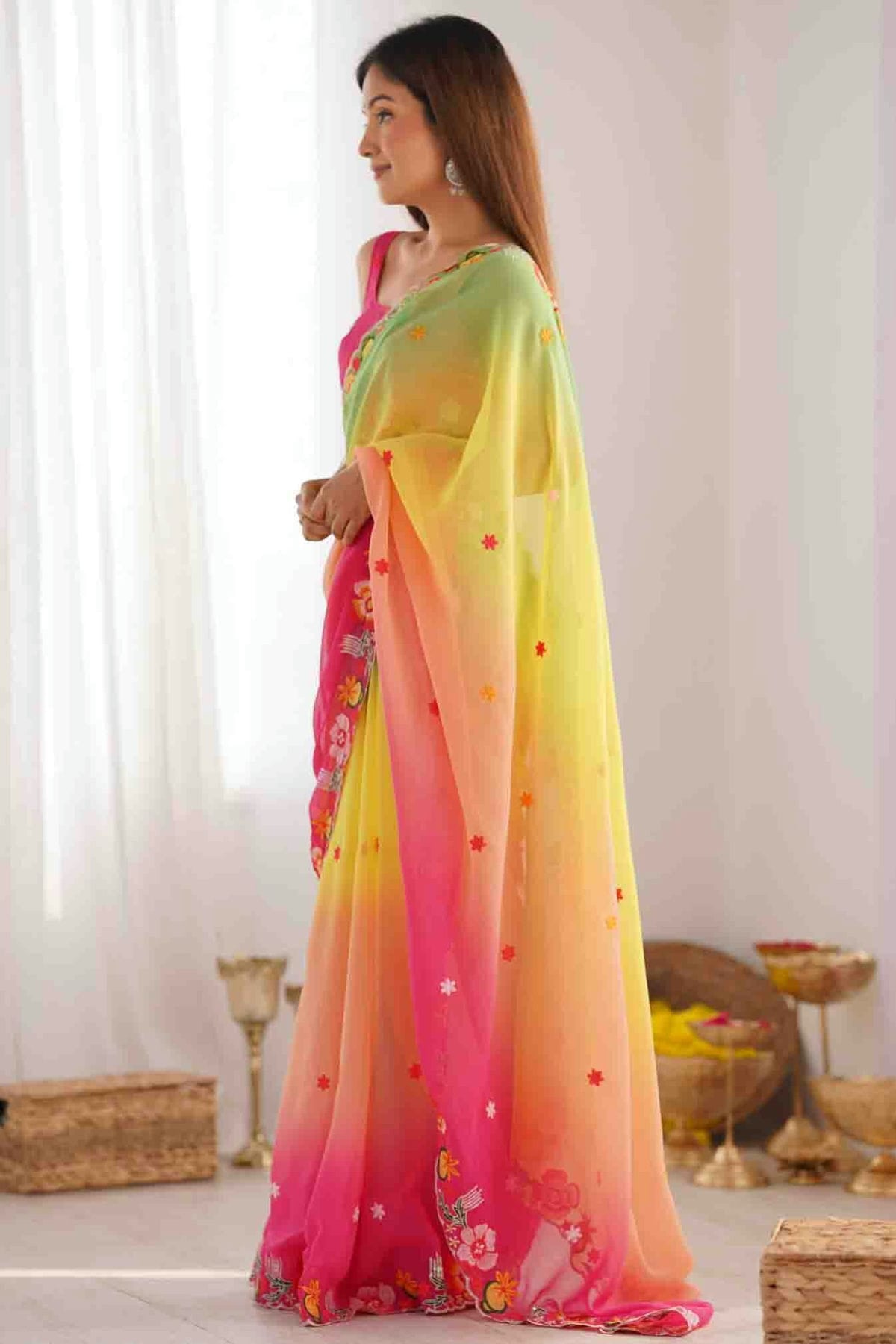 Baby Pink Colour Georgette Embroidery Designer Saree VSSD1113565