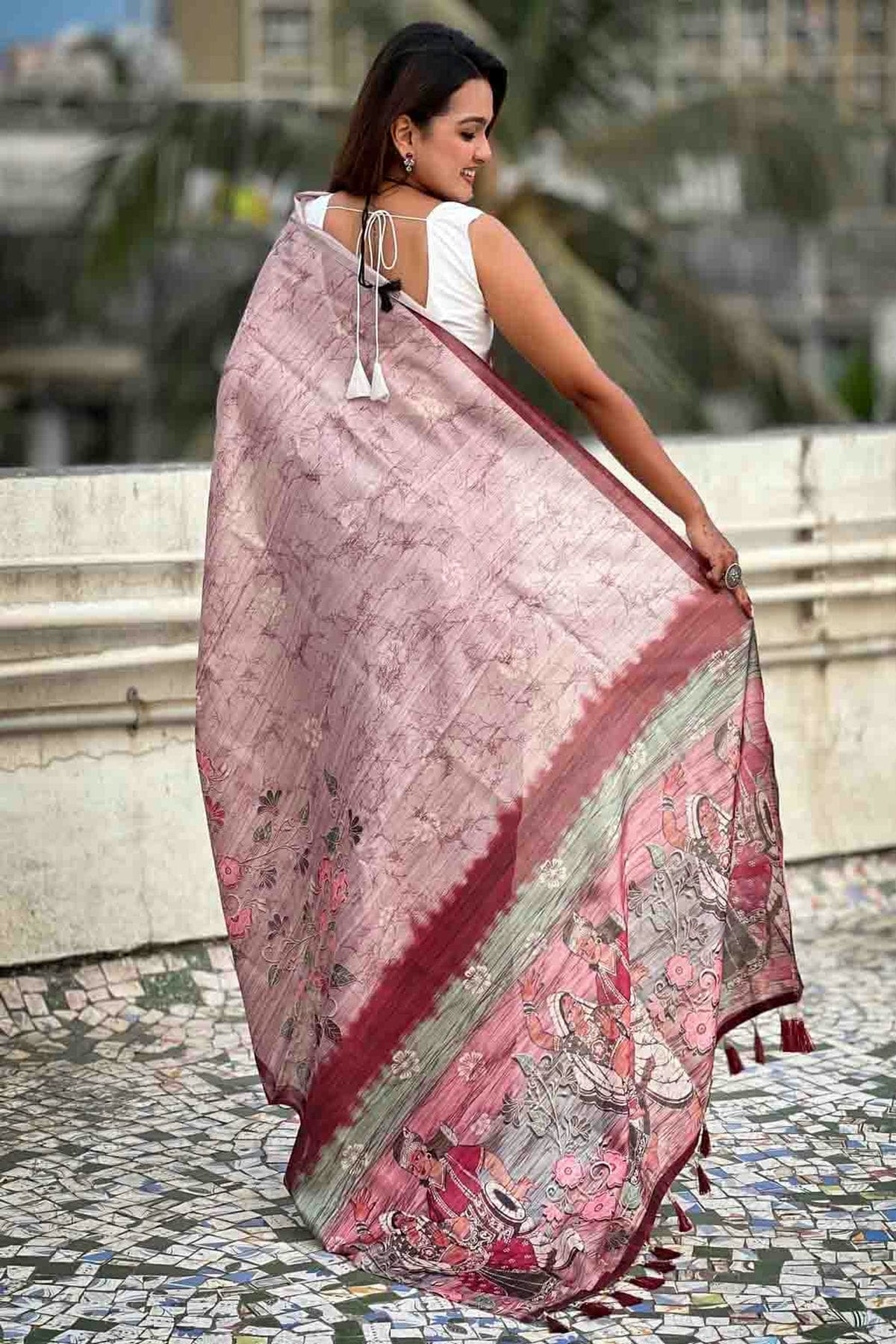 Baby Pink Colour Katki Silk Floral Digital Printed Saree VSSD1113702