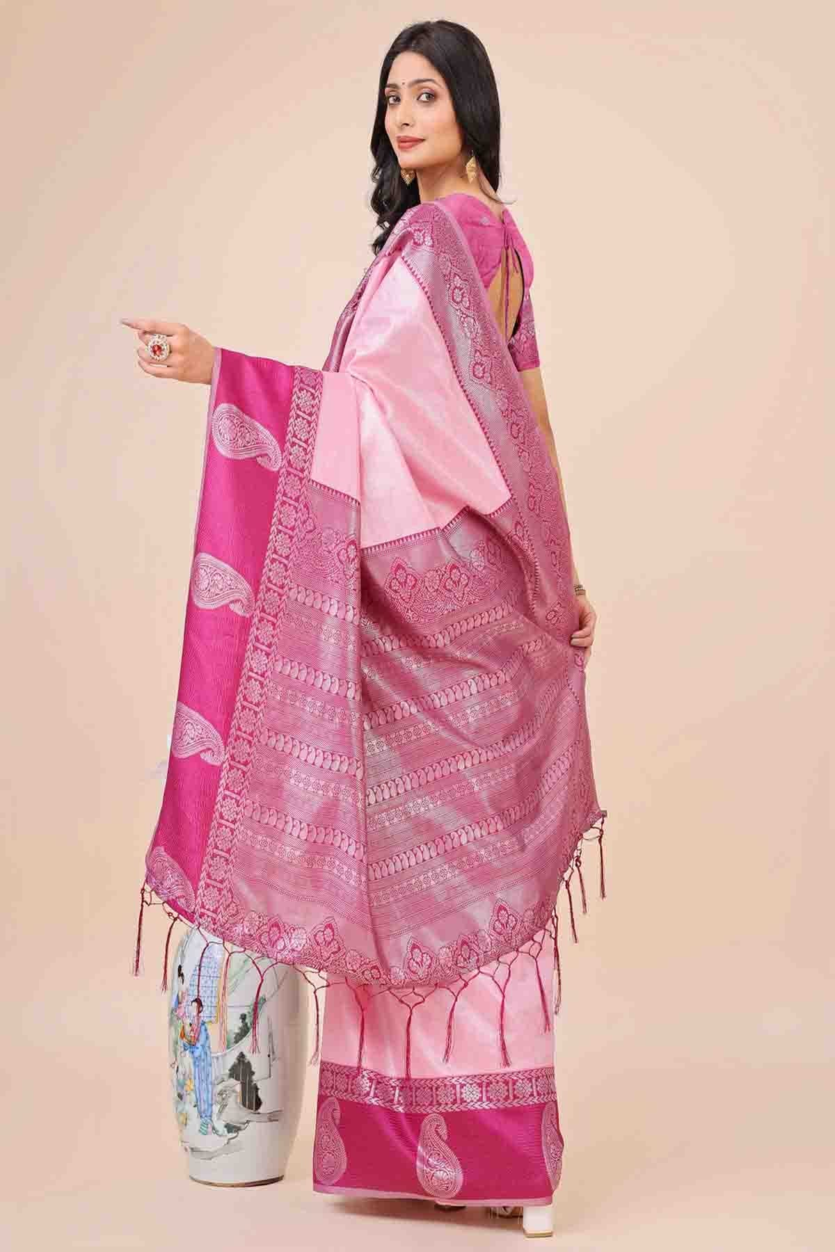Baby Pink Colour Lichi Silk Woven Traditional Sarees VSSD1113737