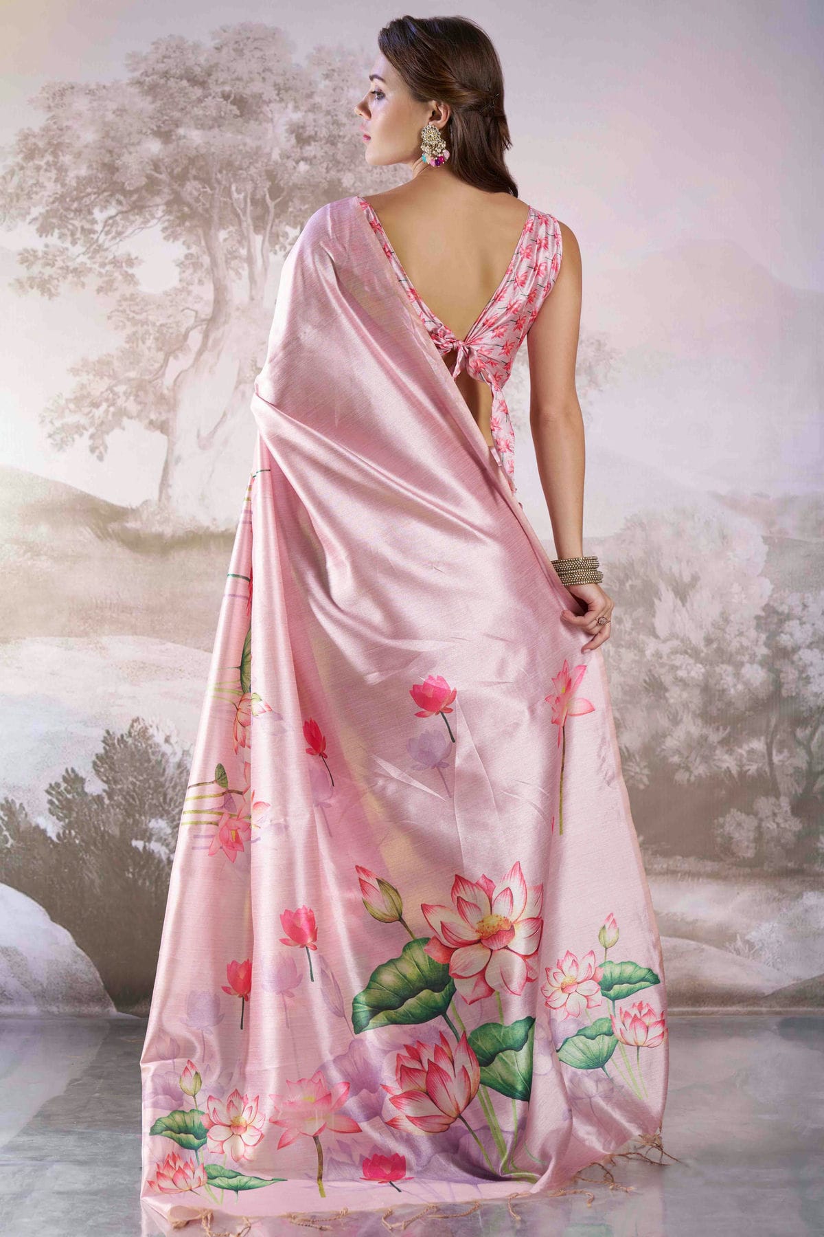 Baby Pink Colour Linen Printed Saree VSSD1112836