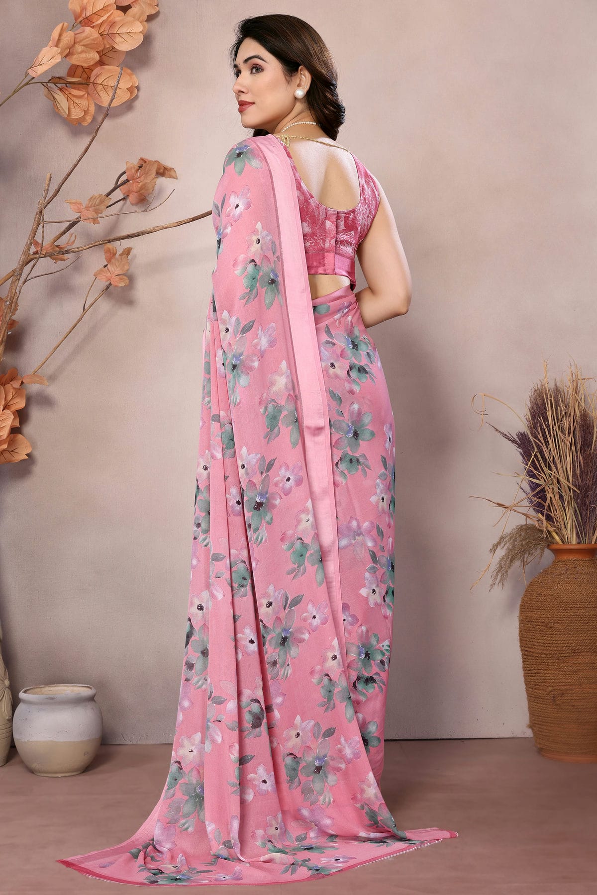 Baby Pink Colour Moss Satin Saree VSSD1180159