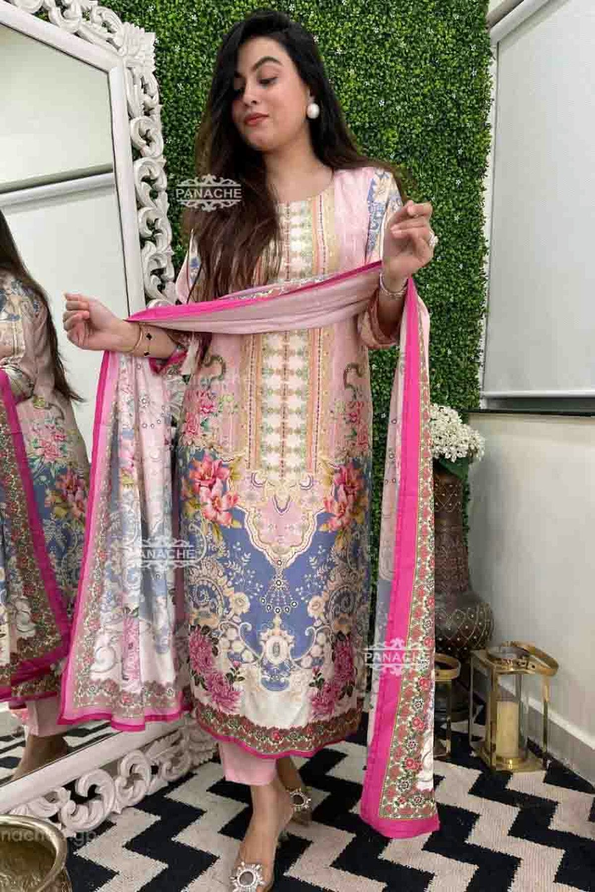 Baby Pink Colour Muslin Cotton Stitched Pant Style Suit VSSS1140940