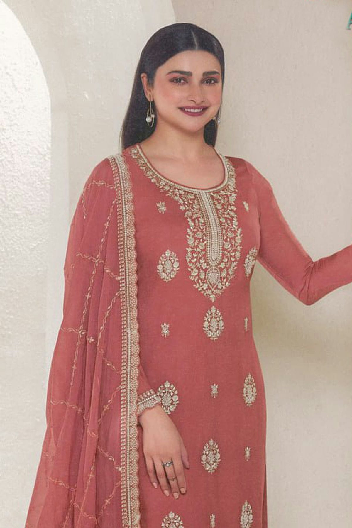 Baby Pink Colour Organza Silk Pant Style Suit VSSM1140098