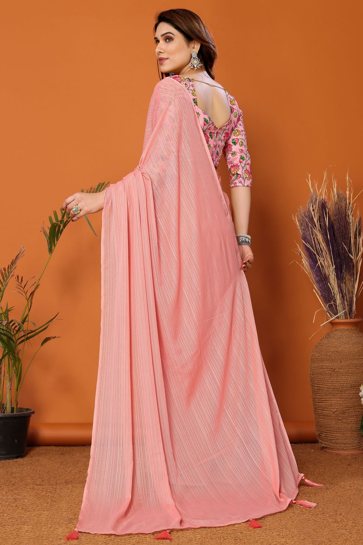 Baby Pink Colour Polyester Printed Saree VSSD1180106
