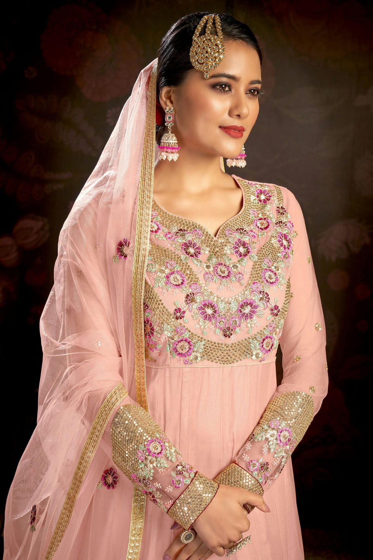 Baby Pink Colour Semi Stitched Butterfly Net Anarkali Suit VSSM1140147