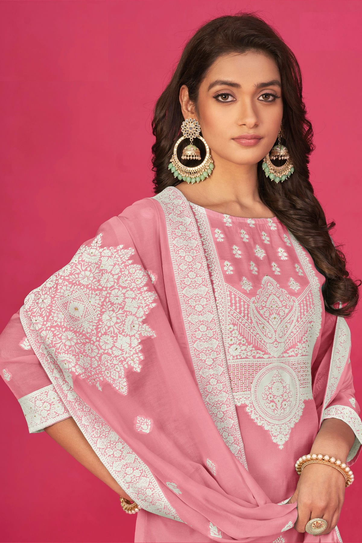 Baby Pink Colour Semi Stitched Jacquard Straight Suit VSSM1140193
