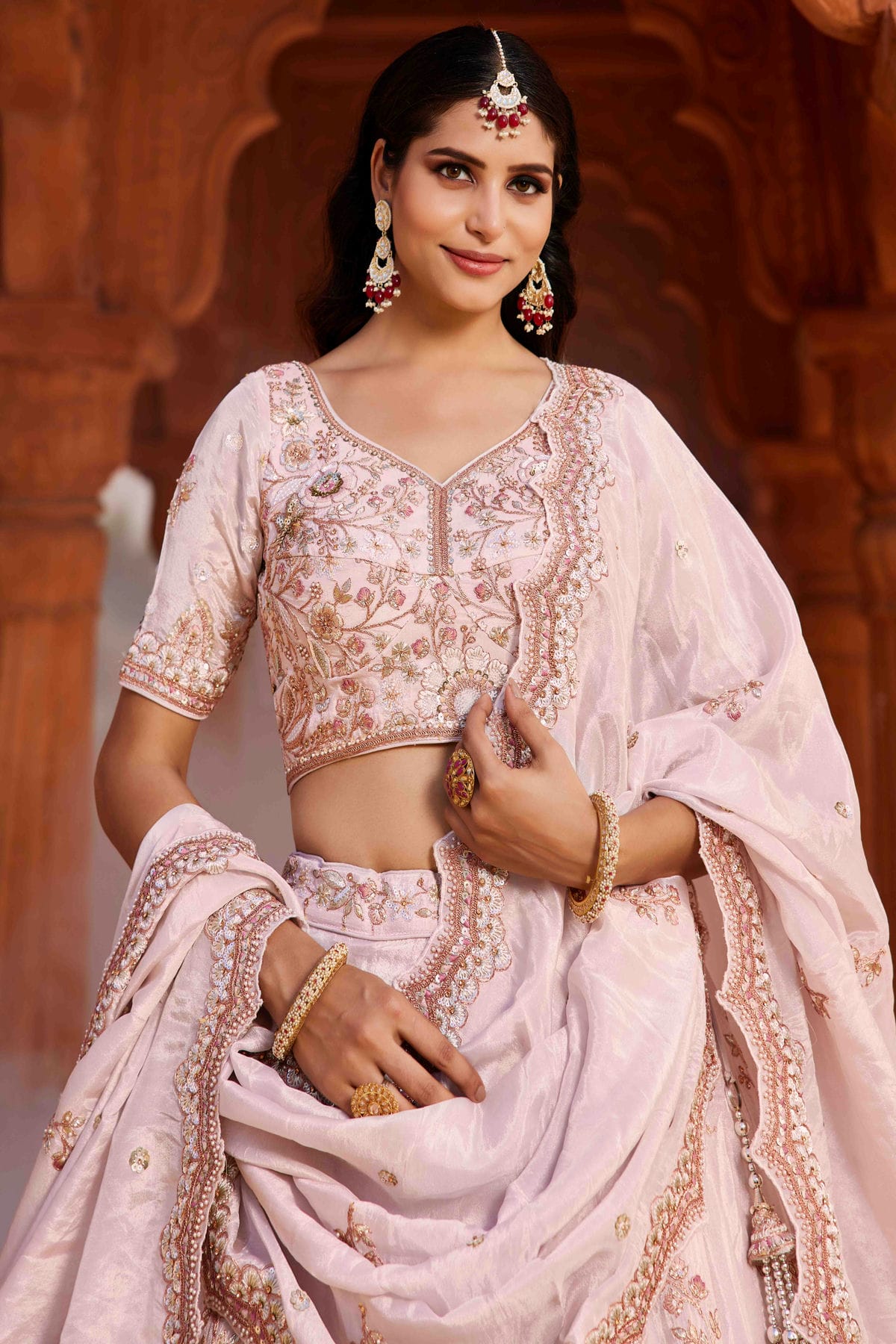 Baby Pink Colour Tissue Lehenga Choli VSLC1113157