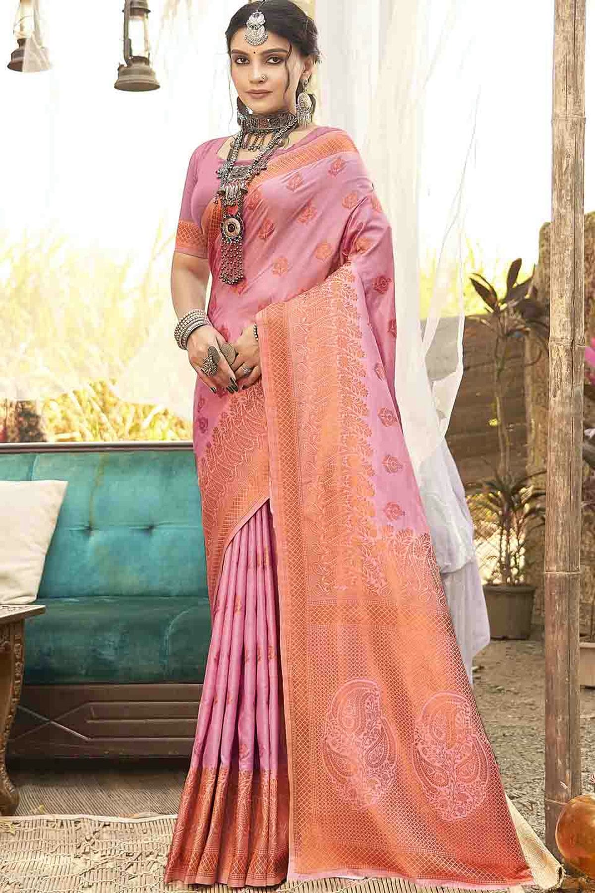 Baby Pink Colour Woven Work Silk Traditional Saree VSSD1103533