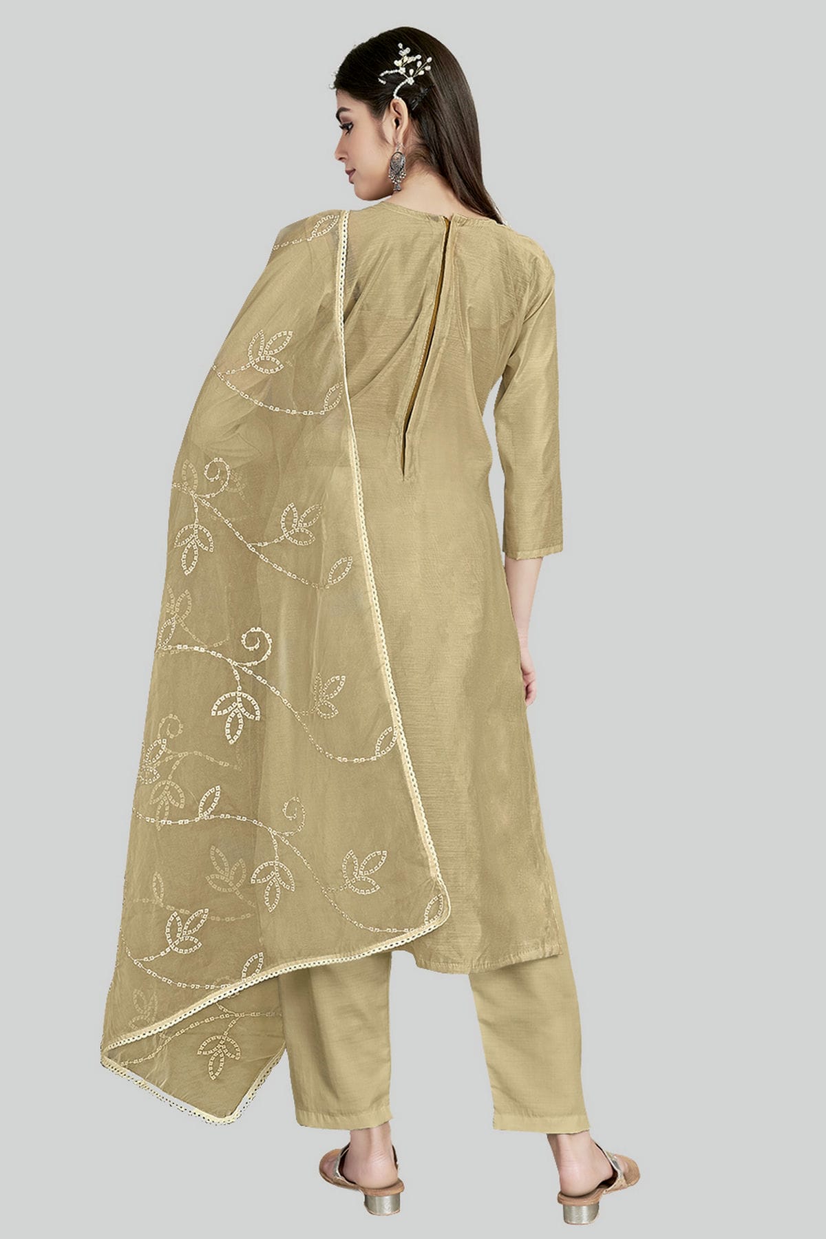 Beige Colour Chanderi Silk Pant Style Suit VSSM1110635