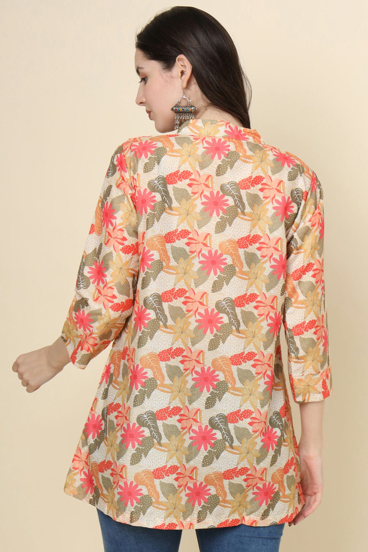 Beige Colour Cotton Printed Work Readymade Top VSTP1110789