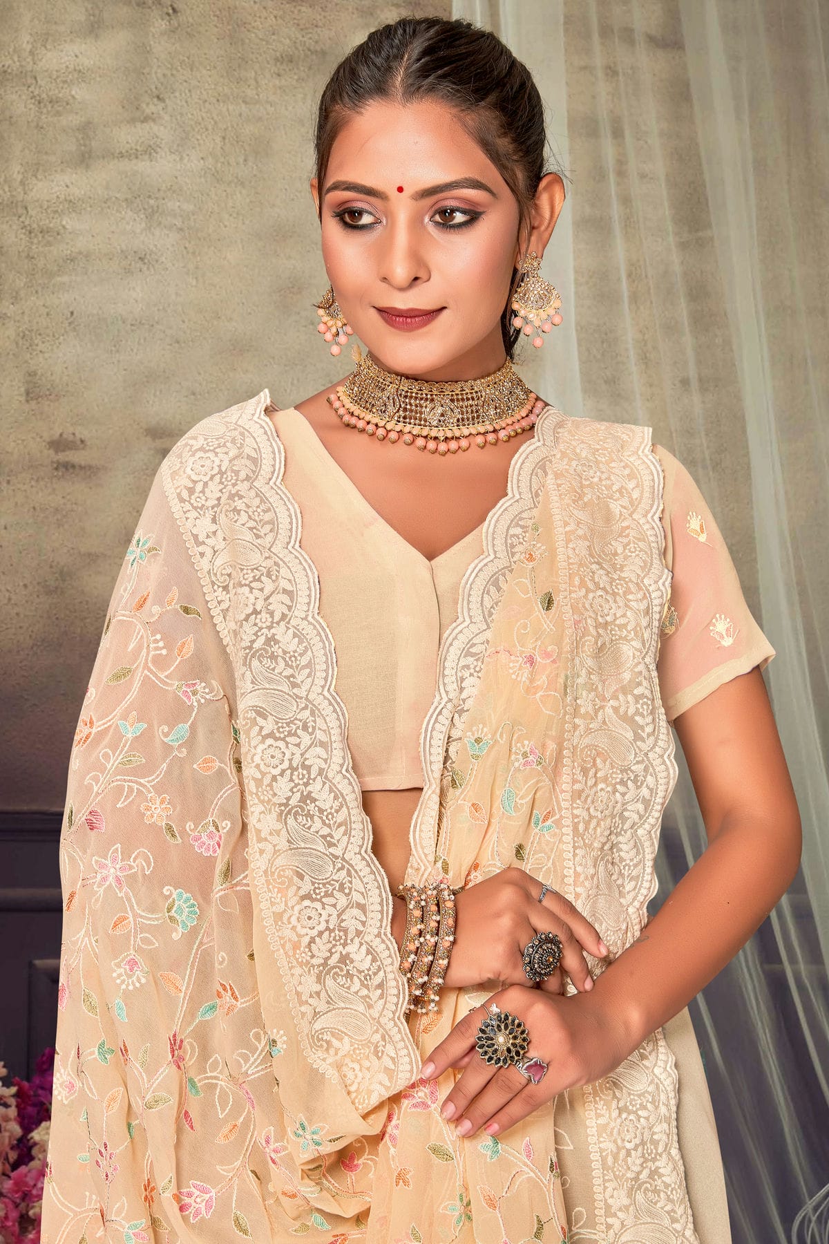 Beige Colour Georgette Designer Saree VSLC1121556