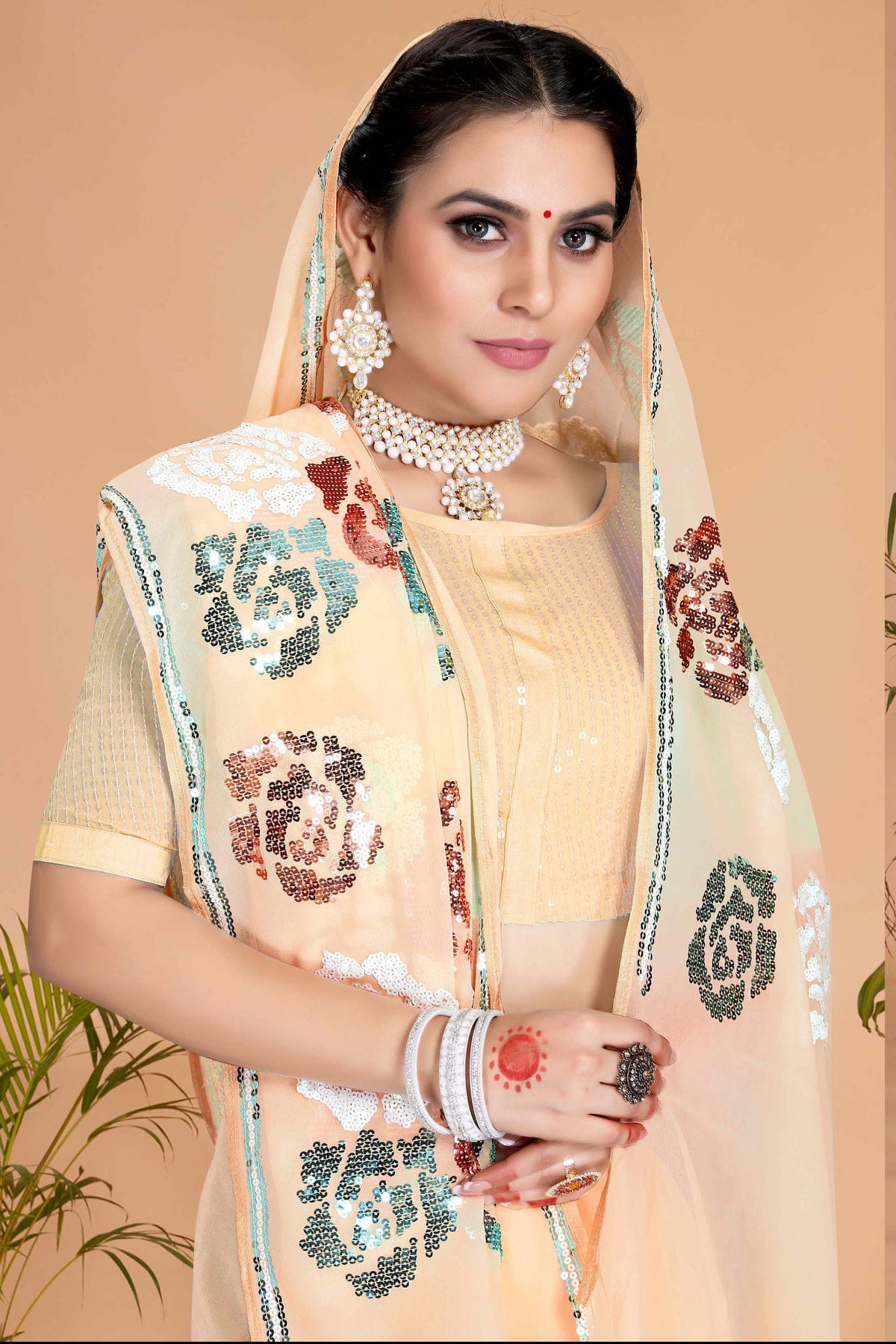 Beige Colour Georgette Designer Saree