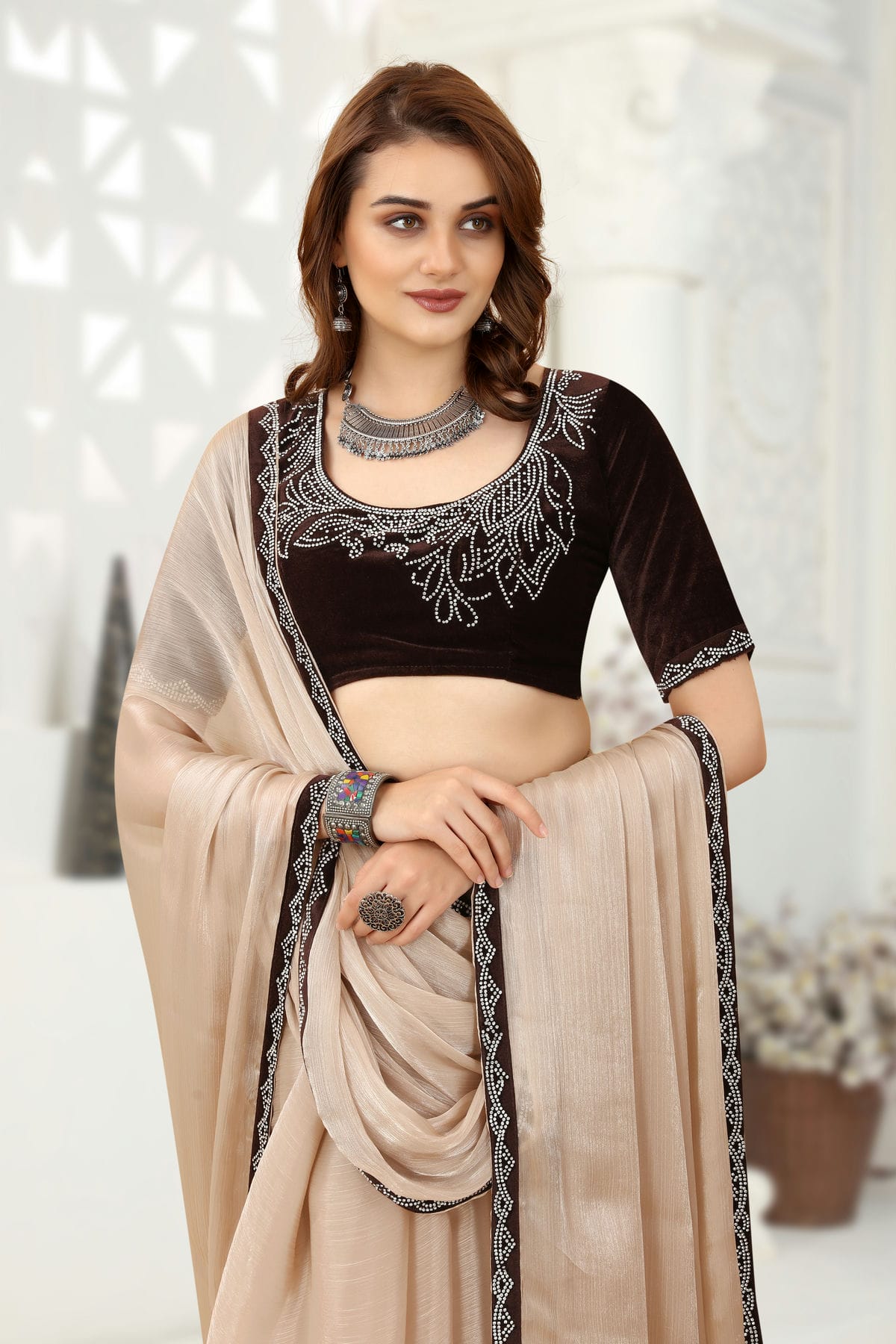 Beige Colour Organza Designer Saree VSLC1121352