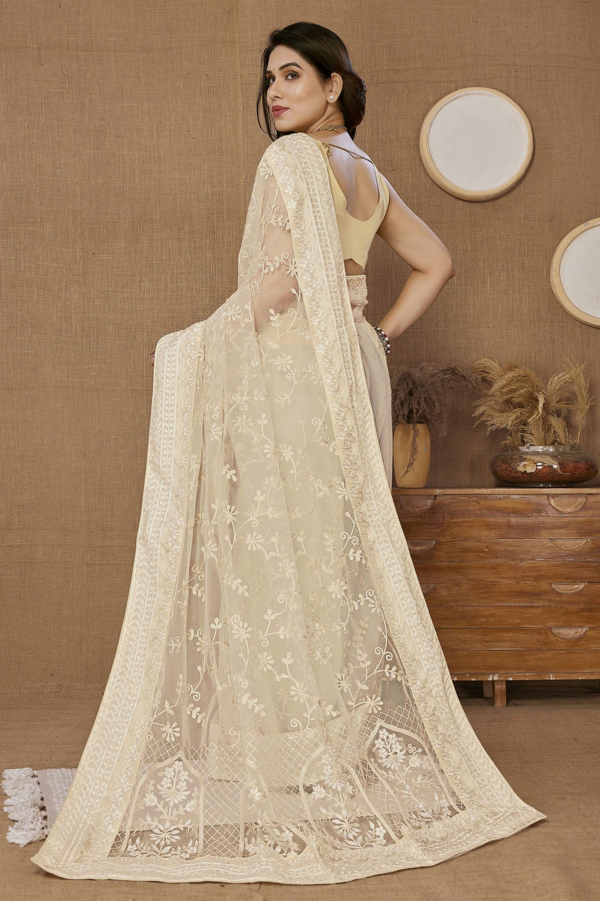 Beige Colour Soft Net Saree VSSD1110199