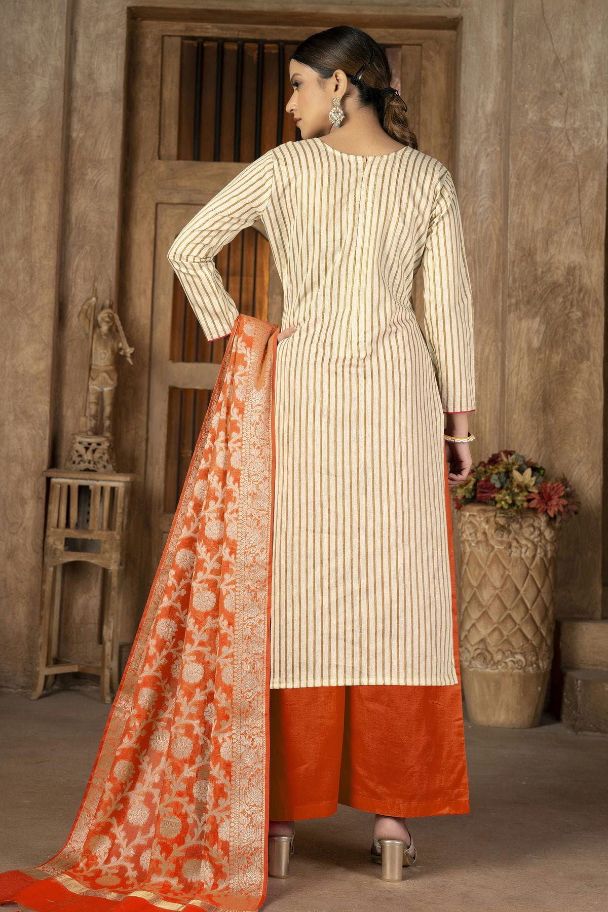 Beige Colour Unstitched Cambric Cotton Palazoo Pant Suit VSUS1161292