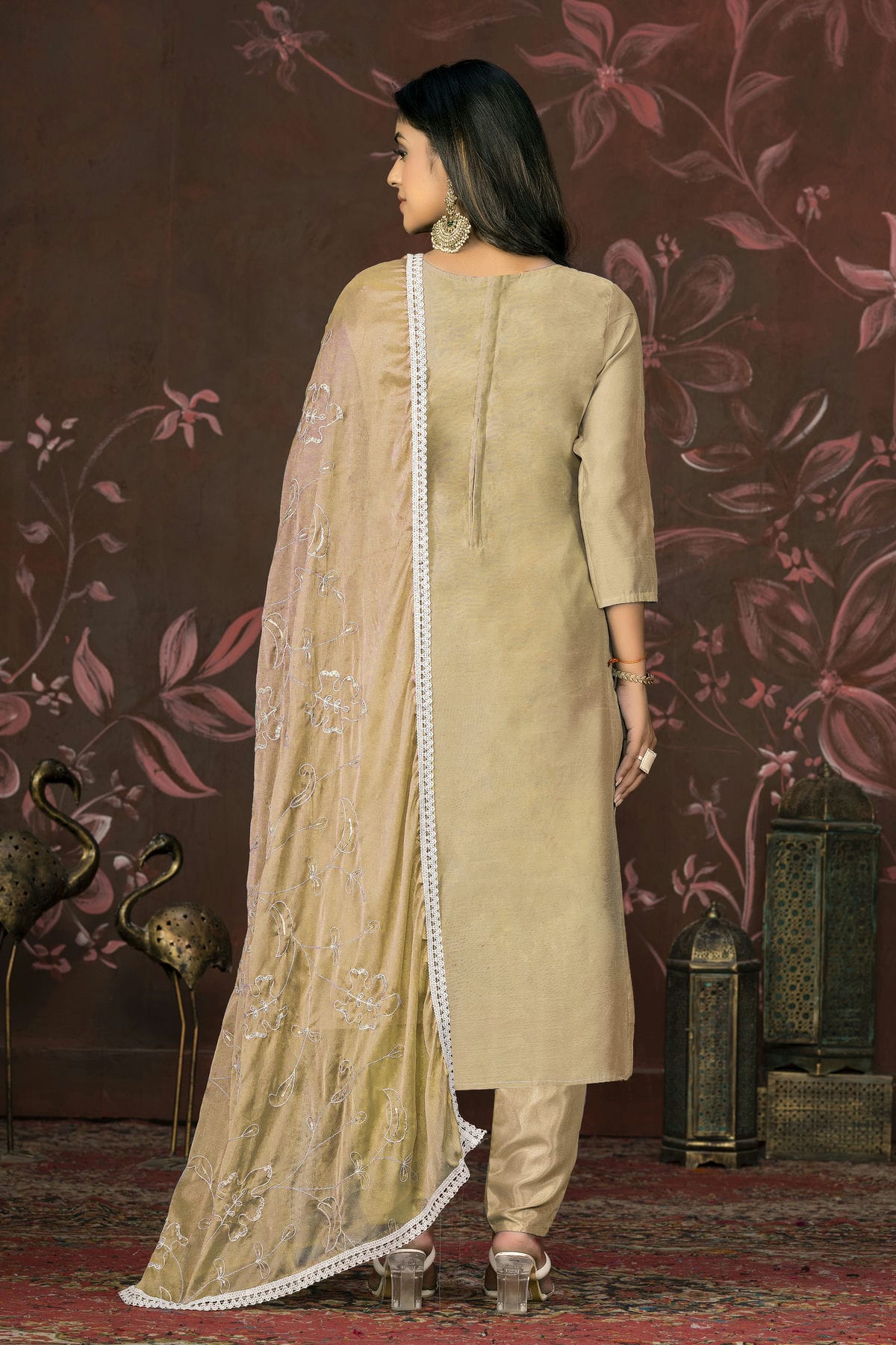 Beige Colour Unstitched Modal Cotton Pant Style Suit VSUS1161248