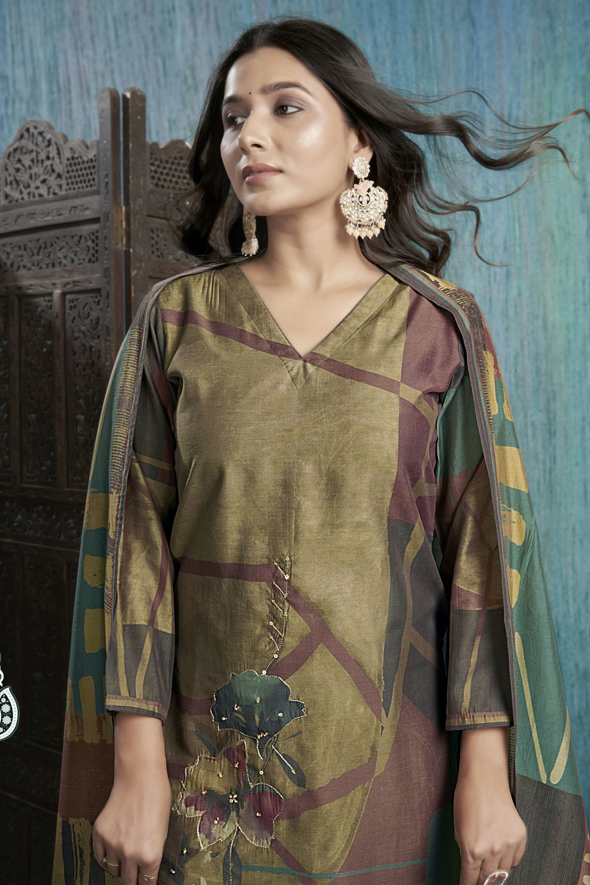 Beige Colour Viscose Silk Stitched Suit