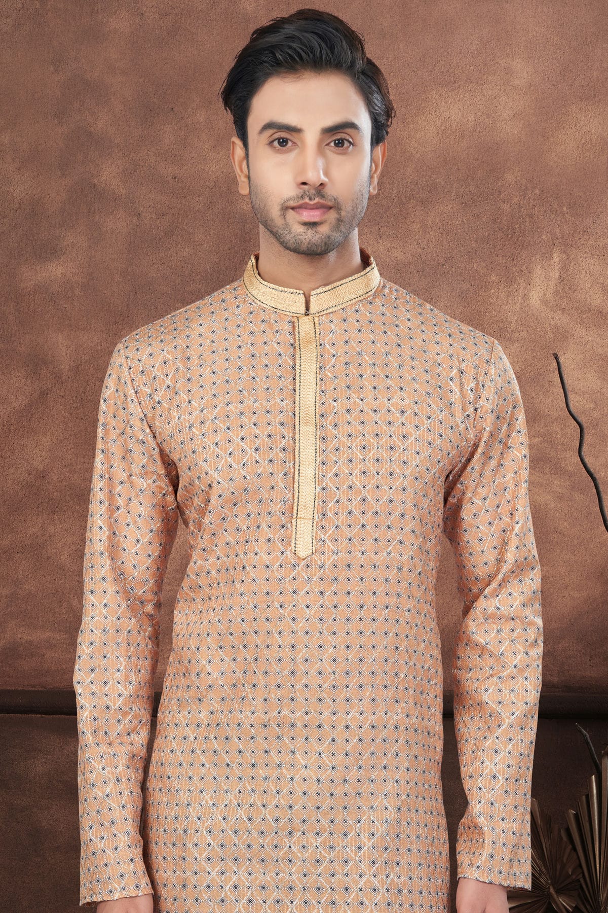 Beige Colour Jacquard Kurta Pajama VSKP1040671