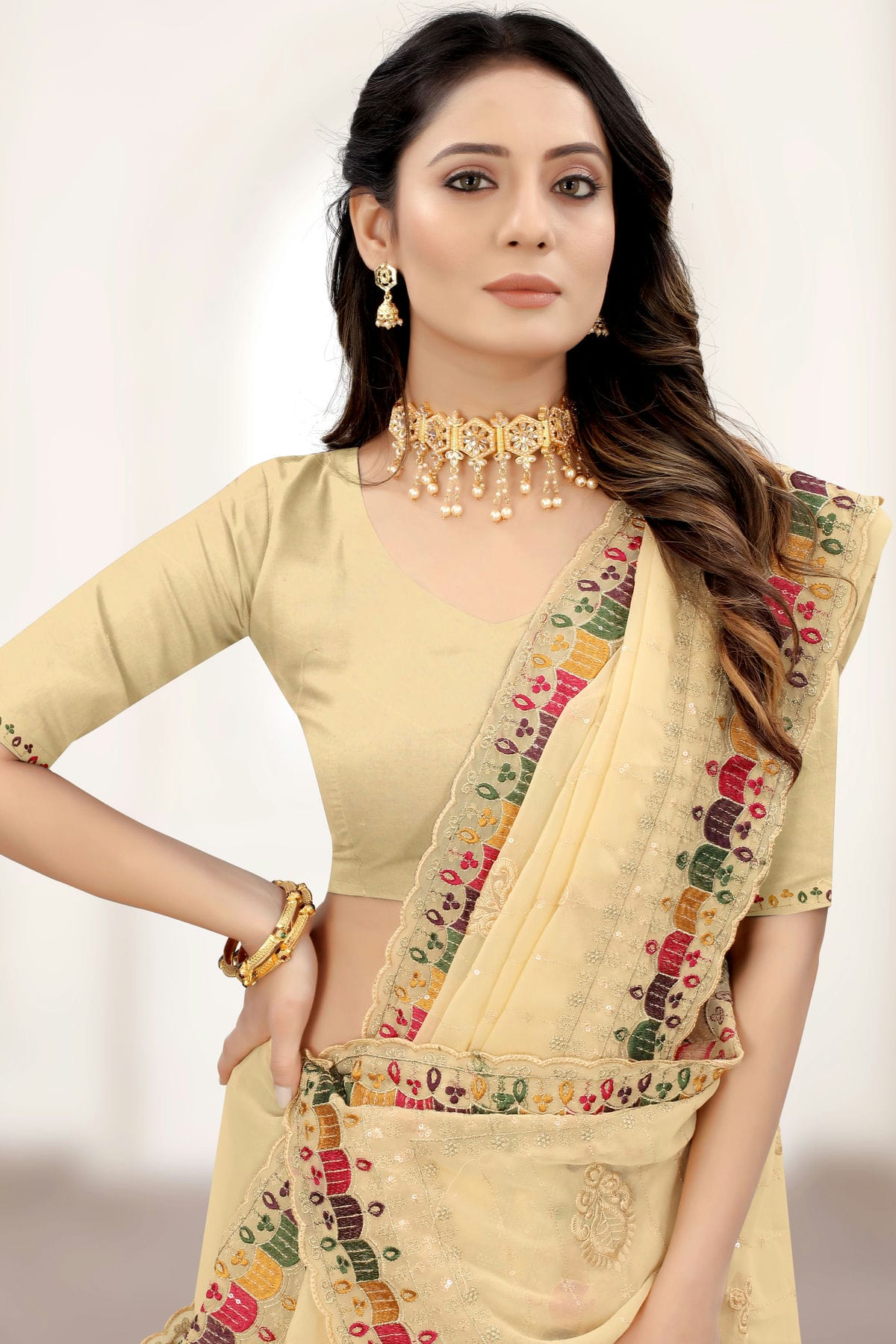 Beige Colour Georgette Saree