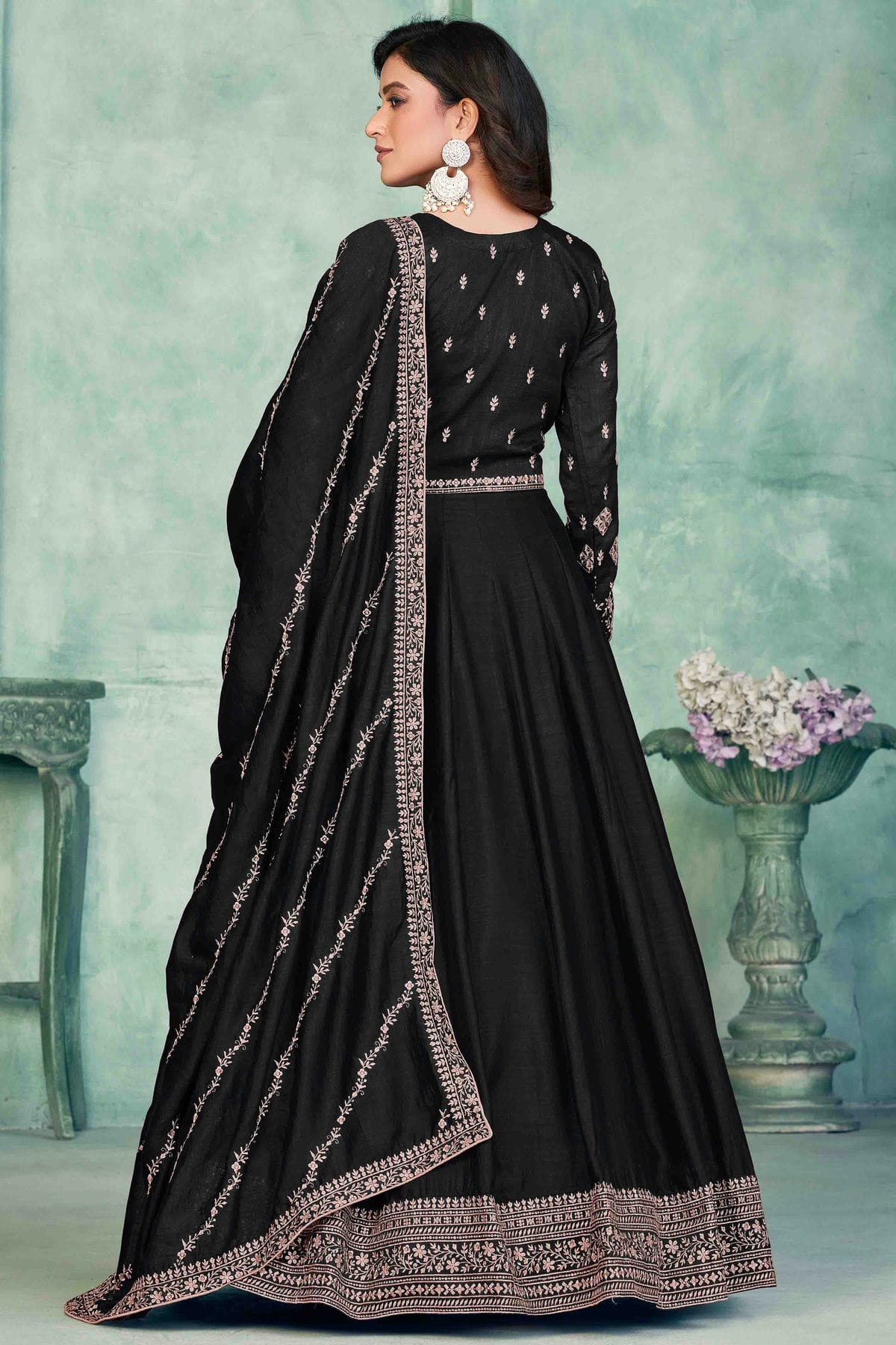 Black Colour Art Silk Anarkali Suit VSSM1050717