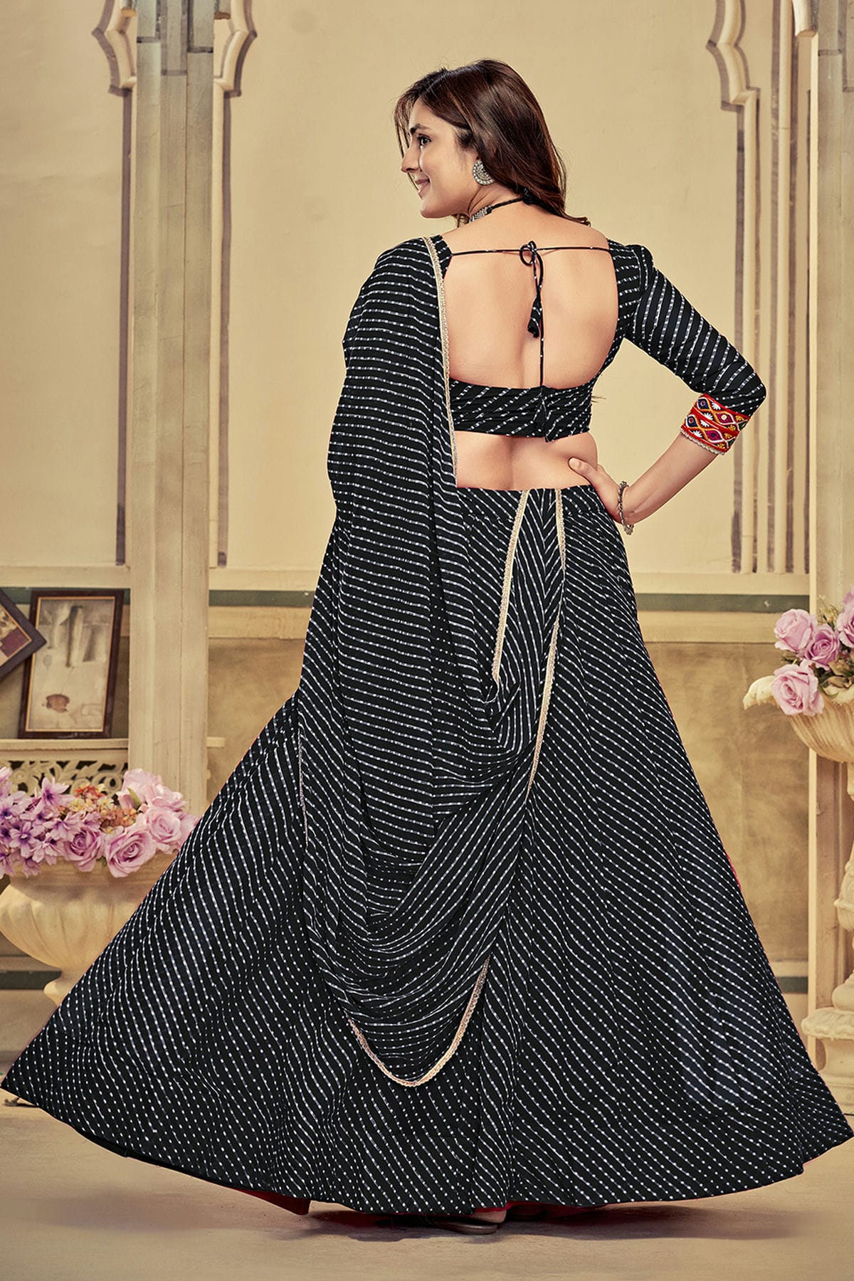 Black Colour Embroidery Work Georgette Navratri Lehenga VSLD1170018