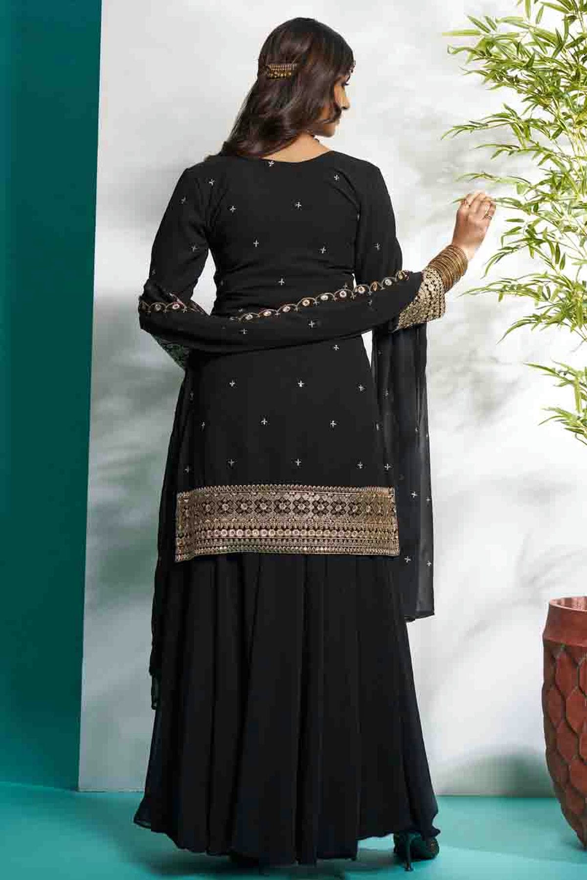Black Colour Faux Georgette Stitched Suit