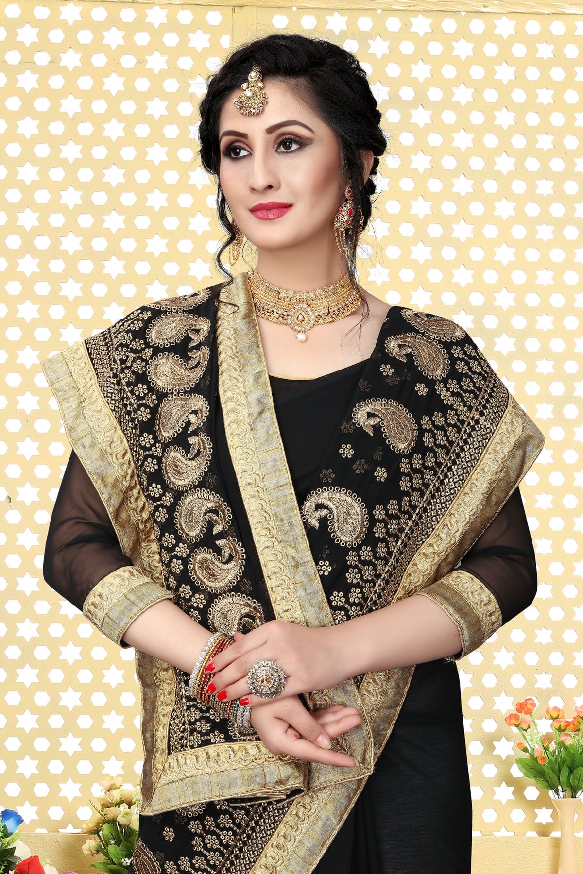 Black Colour Georgette Designer Saree VSLC1121549