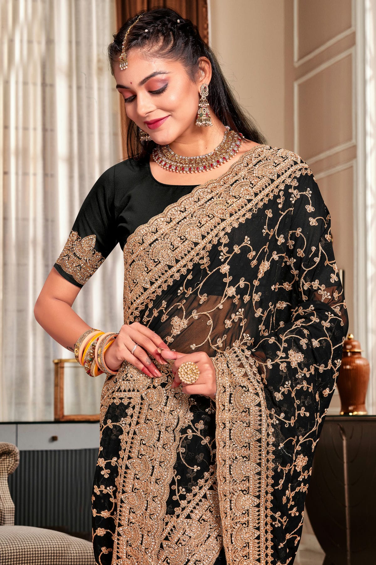 Black Colour Georgette Designer Saree VSLC1121719