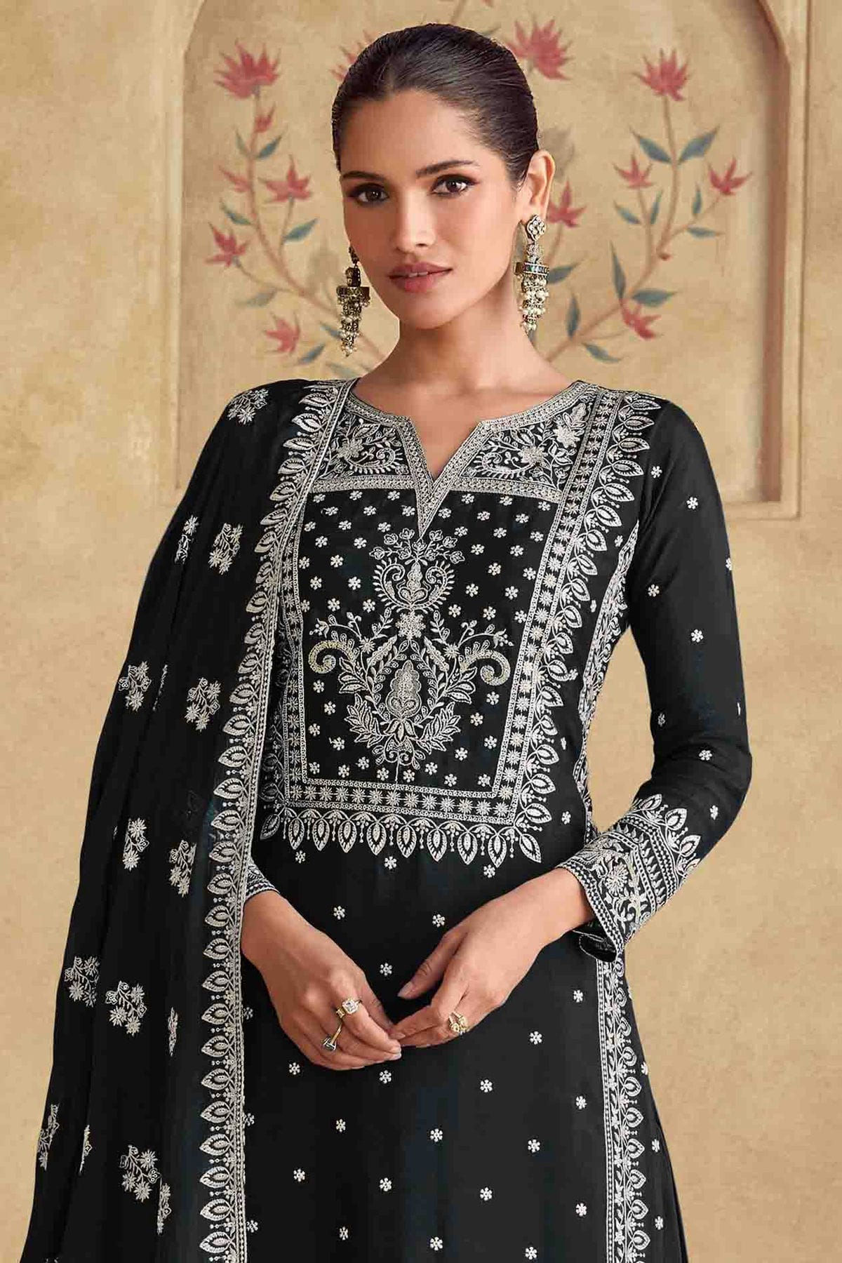 Black Colour Georgette Palazzo Pant Suit VSSM1112959