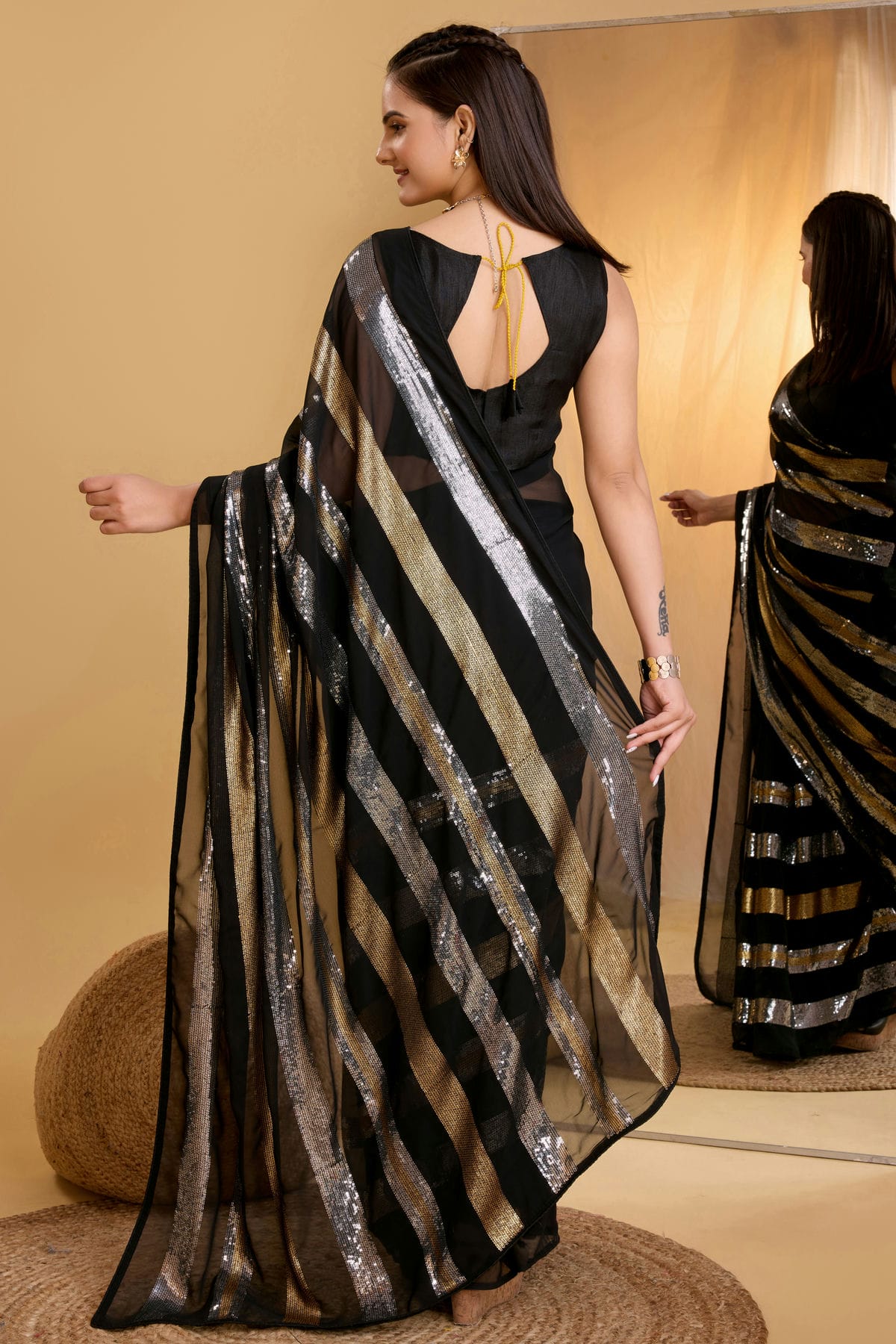 Black Colour Georgette Saree VSSD1110006
