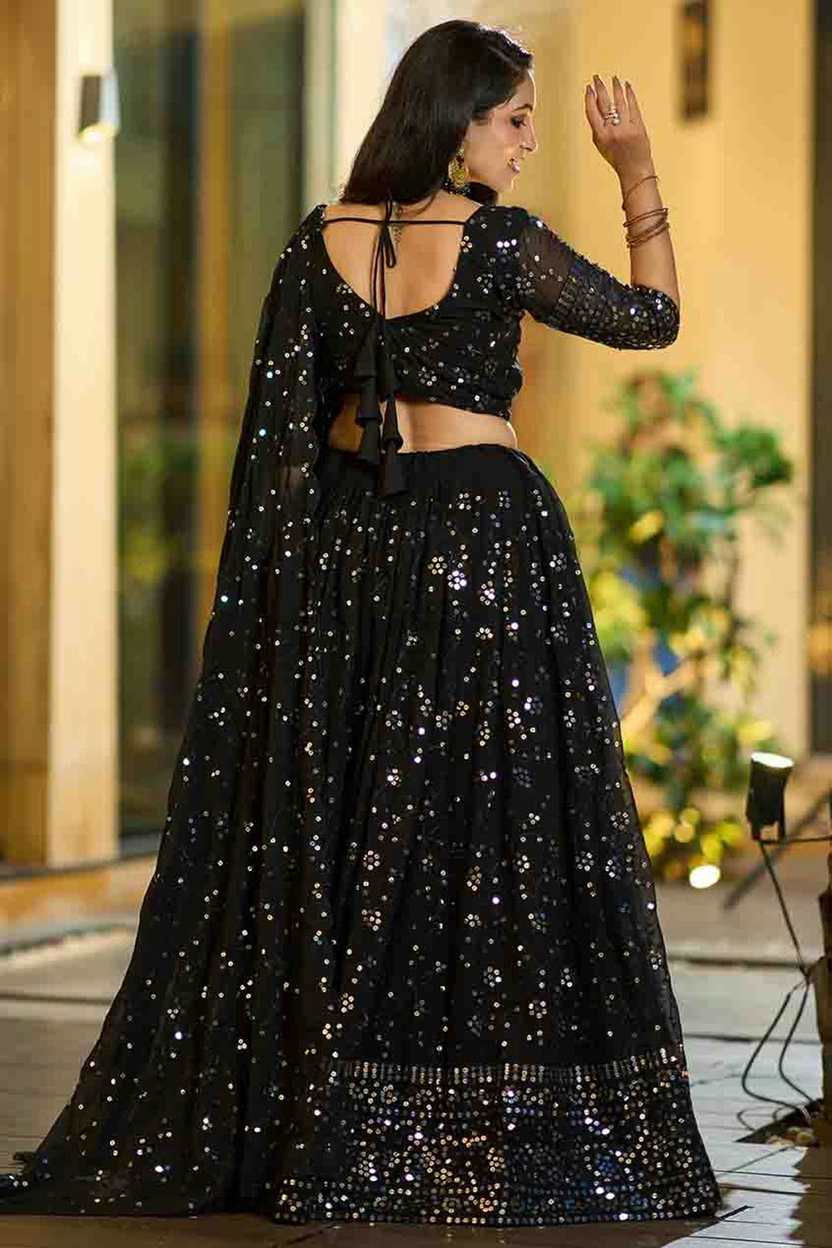 Black Colour Georgette Semi Stitched Lehenga Choli VSLC1170087