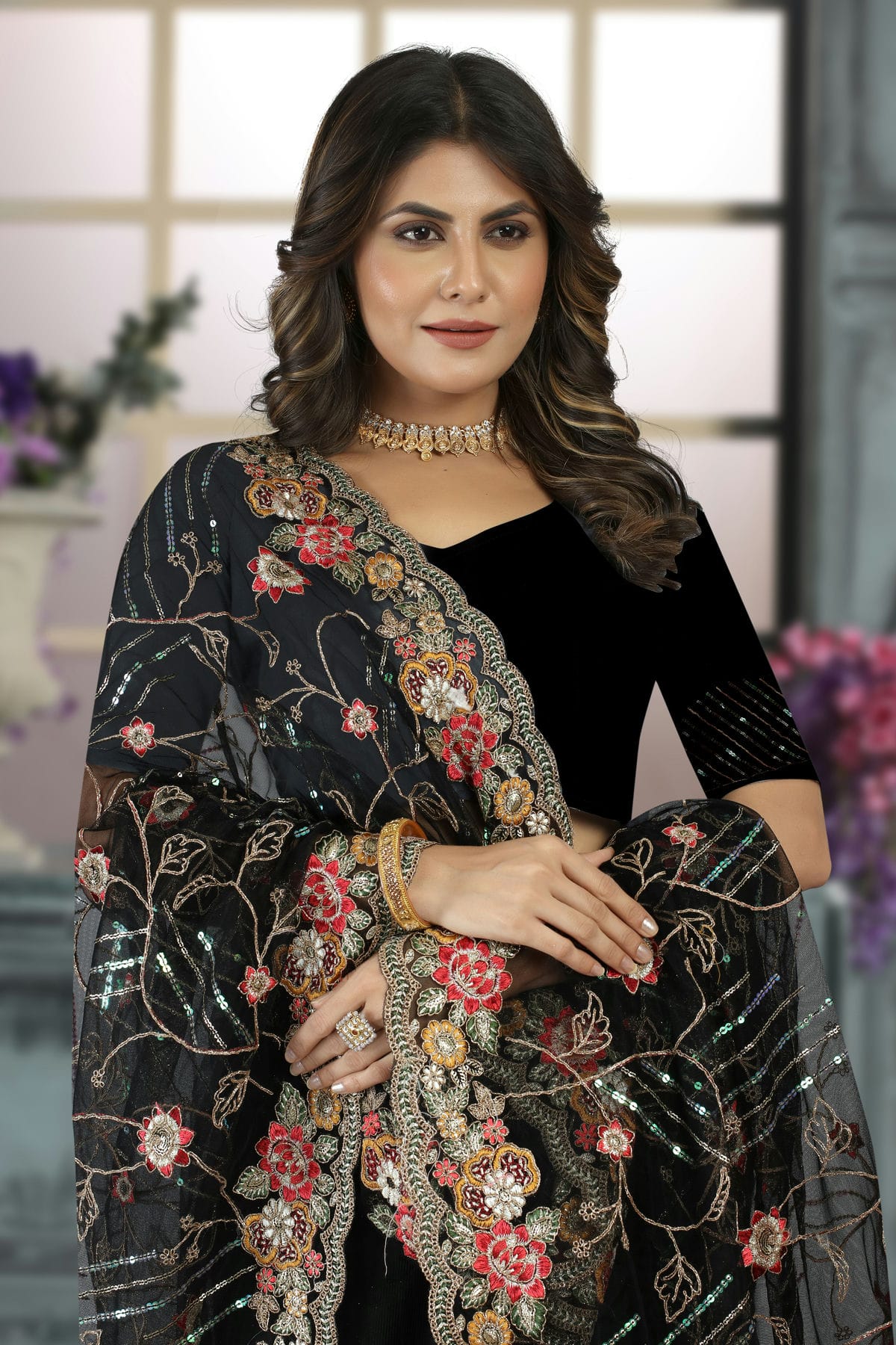 Black Colour Net Designer Saree VSLC1121405