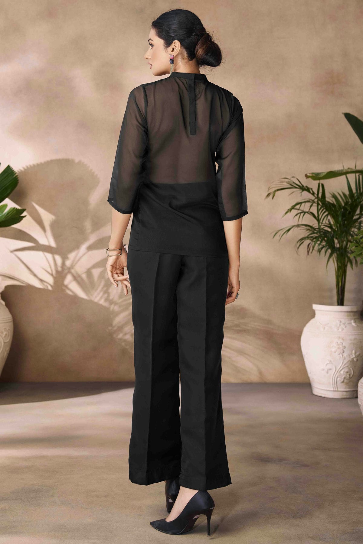 Black Colour Organza Co-Ord Set VSTP1080956