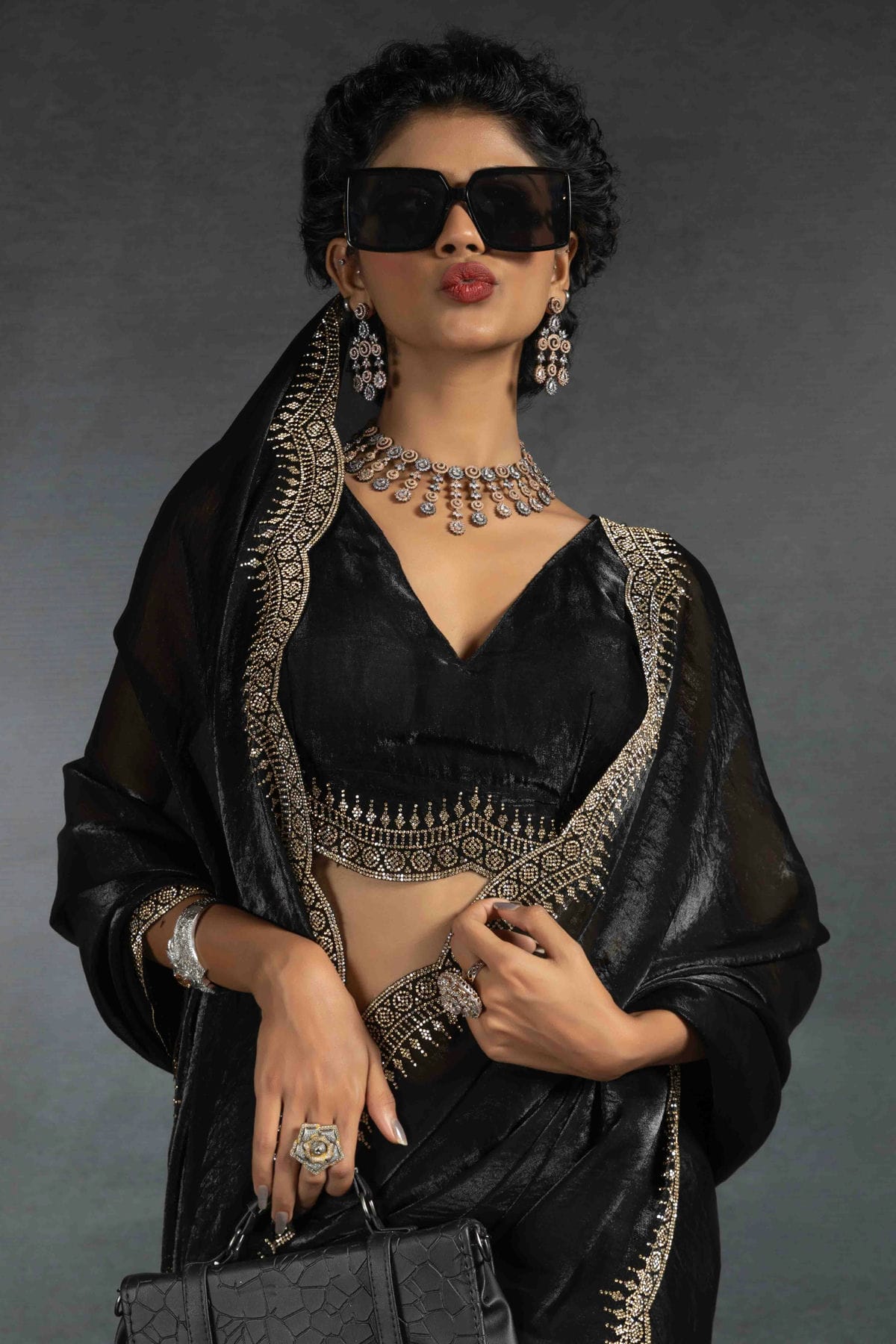 Black Colour Satin Silk Designer Saree VSSD1122007