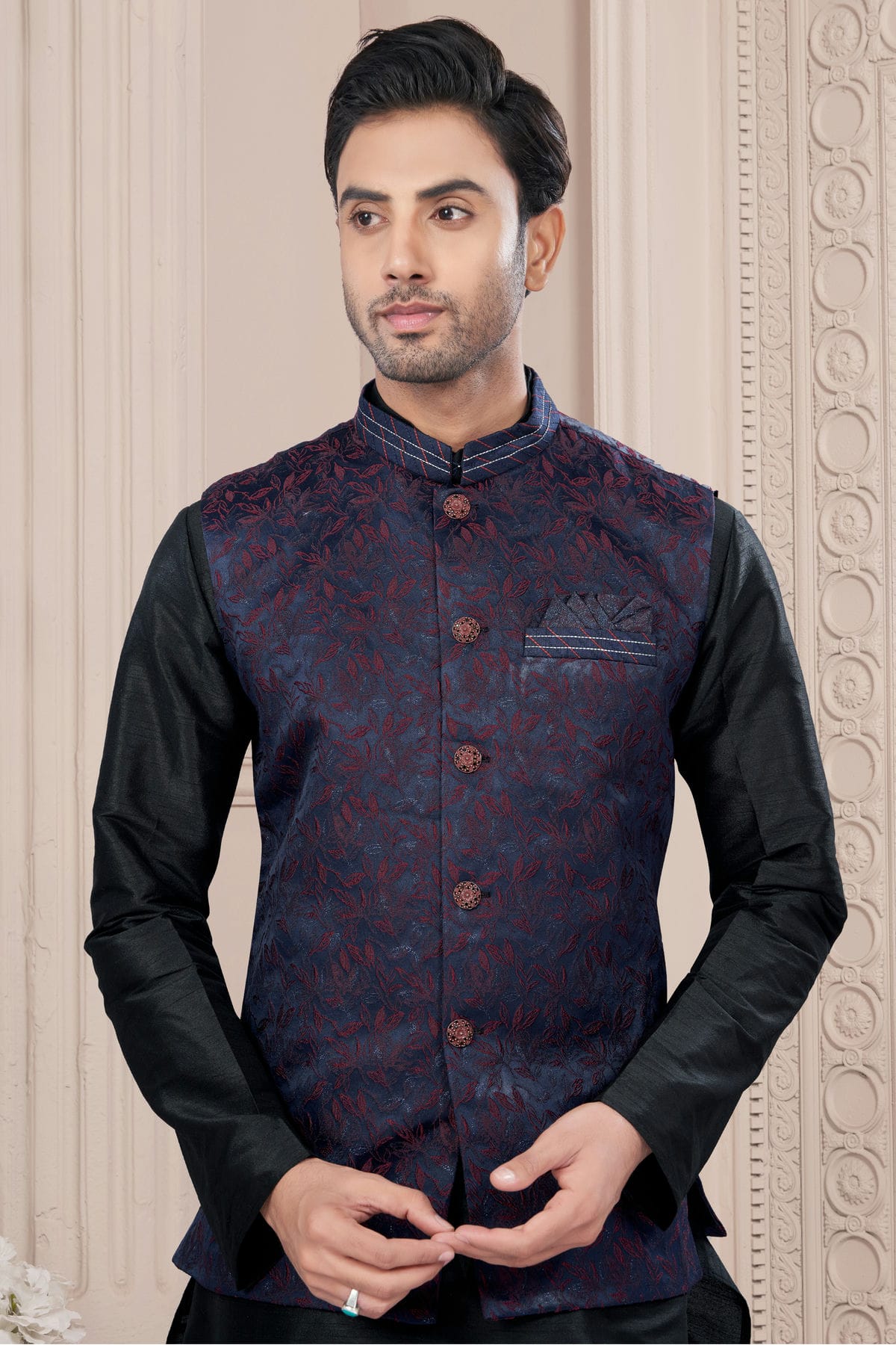 Black Colour Silk Dupion Jacket Kurta Pajama VSKP1040664