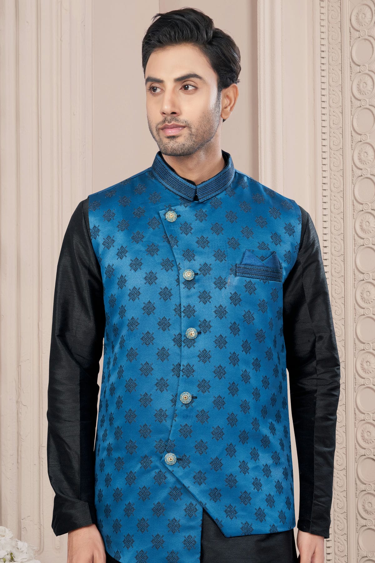 Black Colour Silk Dupion Jacket Kurta Pajama VSKP1040665