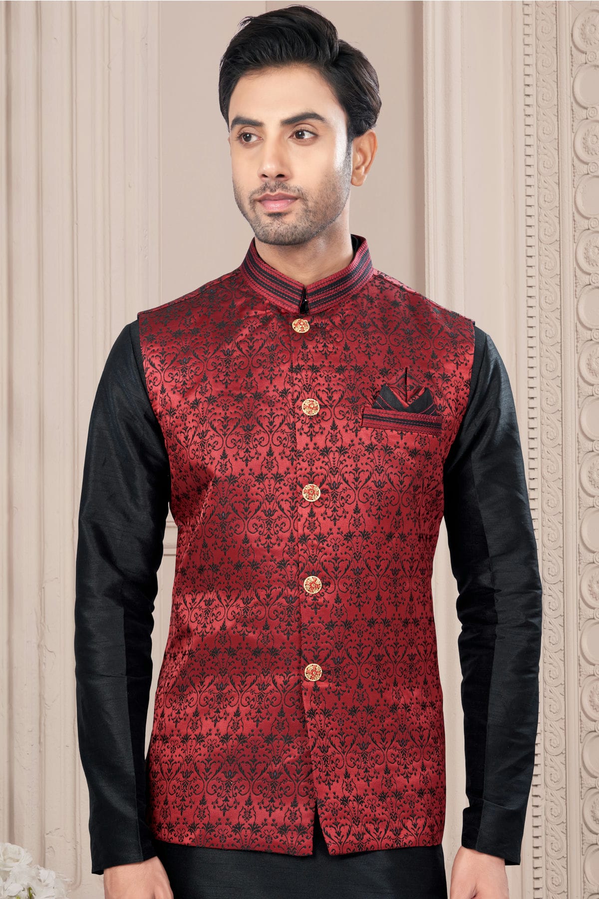 Black Colour Silk Dupion Jacket Kurta Pajama VSKP1040666
