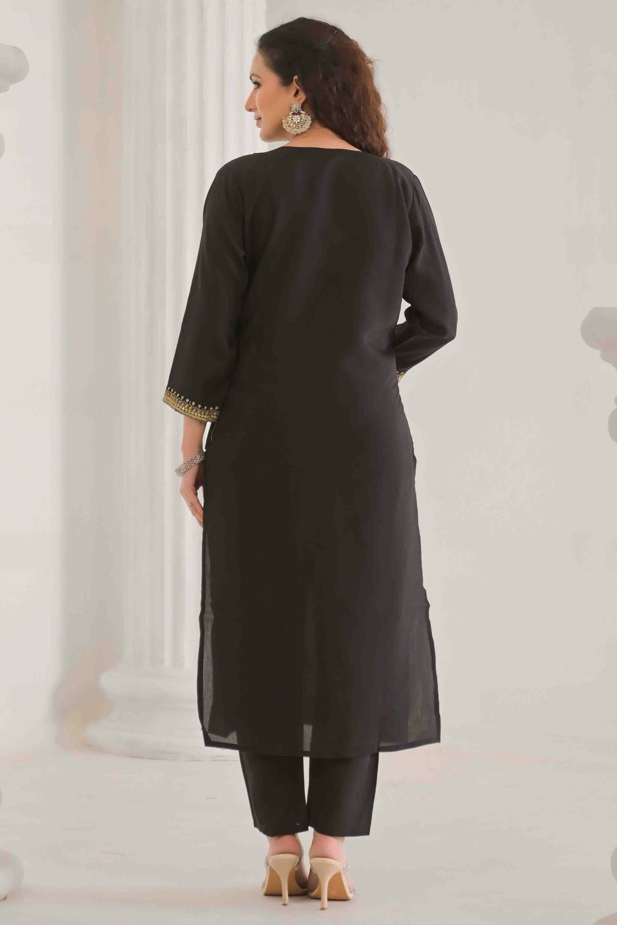 Black Colour Viscose Chanderi Stitched Pant Style Suit VSSS1113893