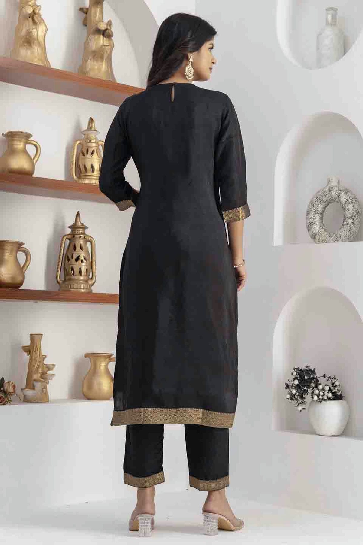 Black Colour Viscose Silk Woven Pant Style Suit VSSS1113657