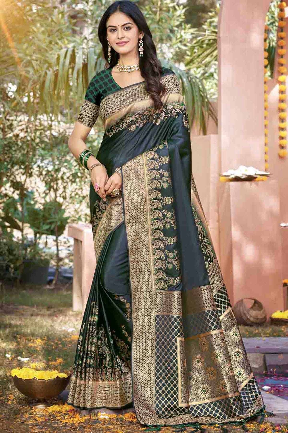 Black Colour Woven Work Silk Traditional Saree VSSD1103509